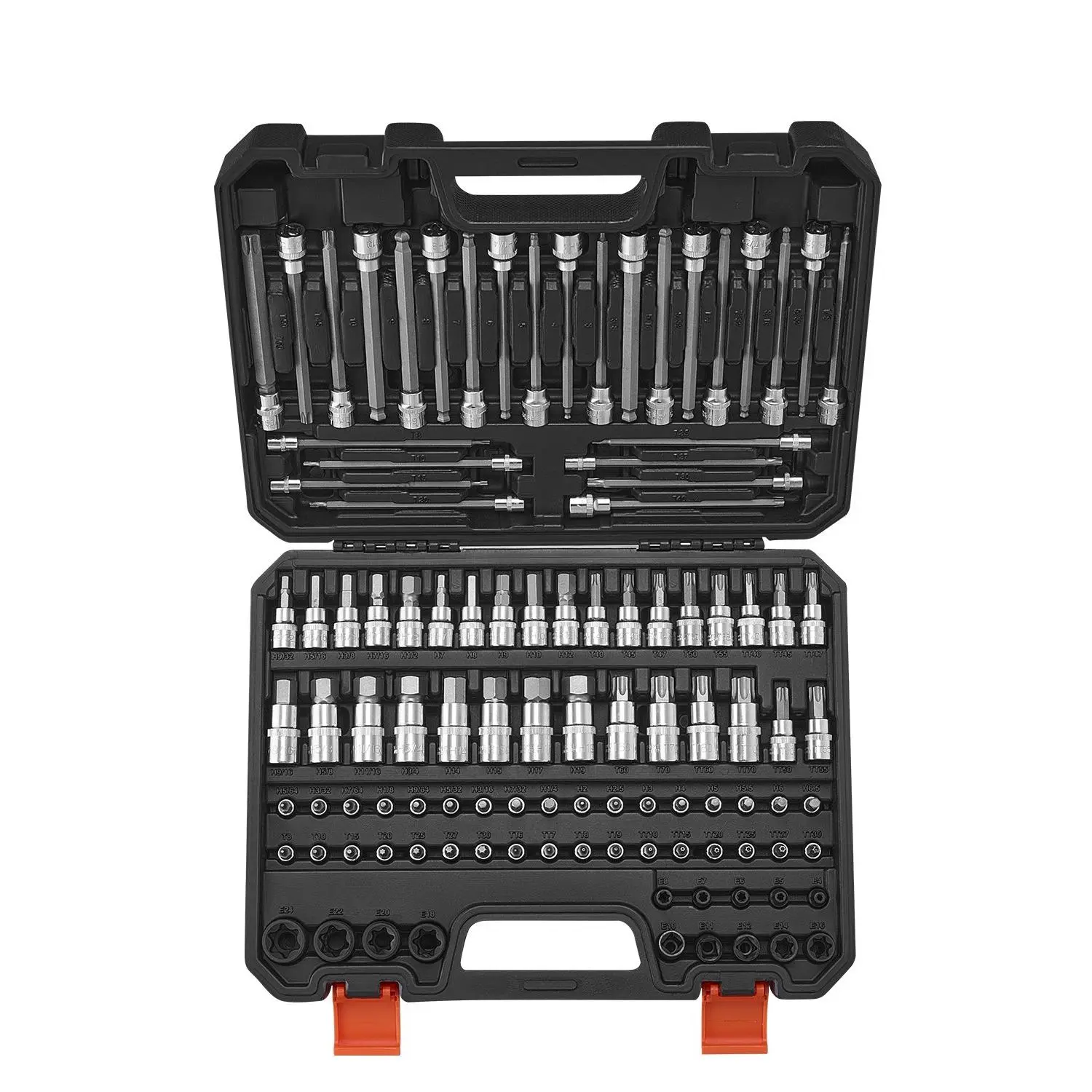 Bit Socket Set, 107-Piece SAE and Metric, Hex/Torx/External Torx/Tamper-Proof/Extra Long, S2 Alloy Steel and Cr-V Steel, 1/4 in, 3/8 in, and 1/2 in Drives, with Enhanced Storage Case, Hand Use