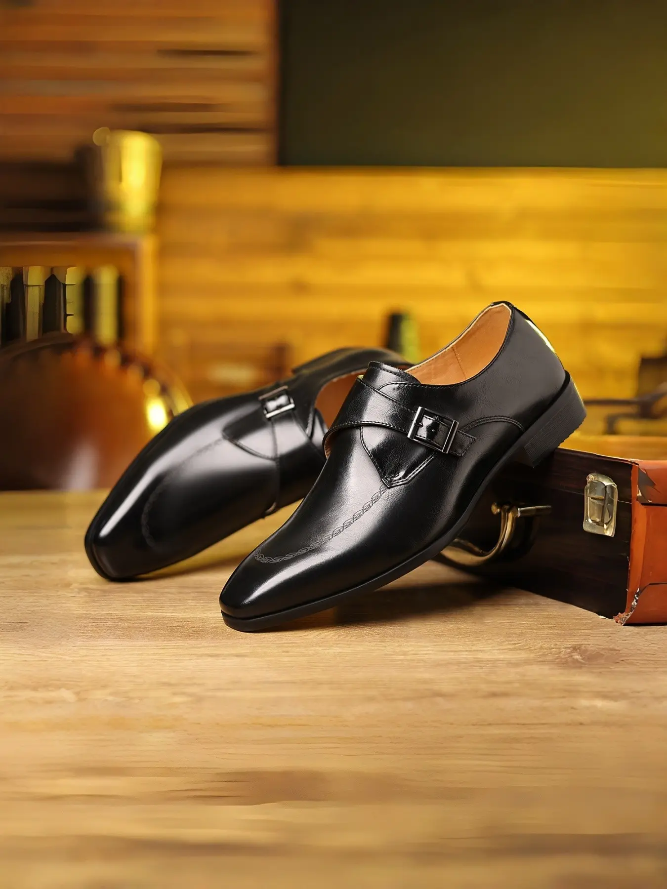 5633 Single Buckle Glossy Monk Strap Formal Shoes, Perfect for Business Negotiations and Weddings, Elevate Your Style Instantly