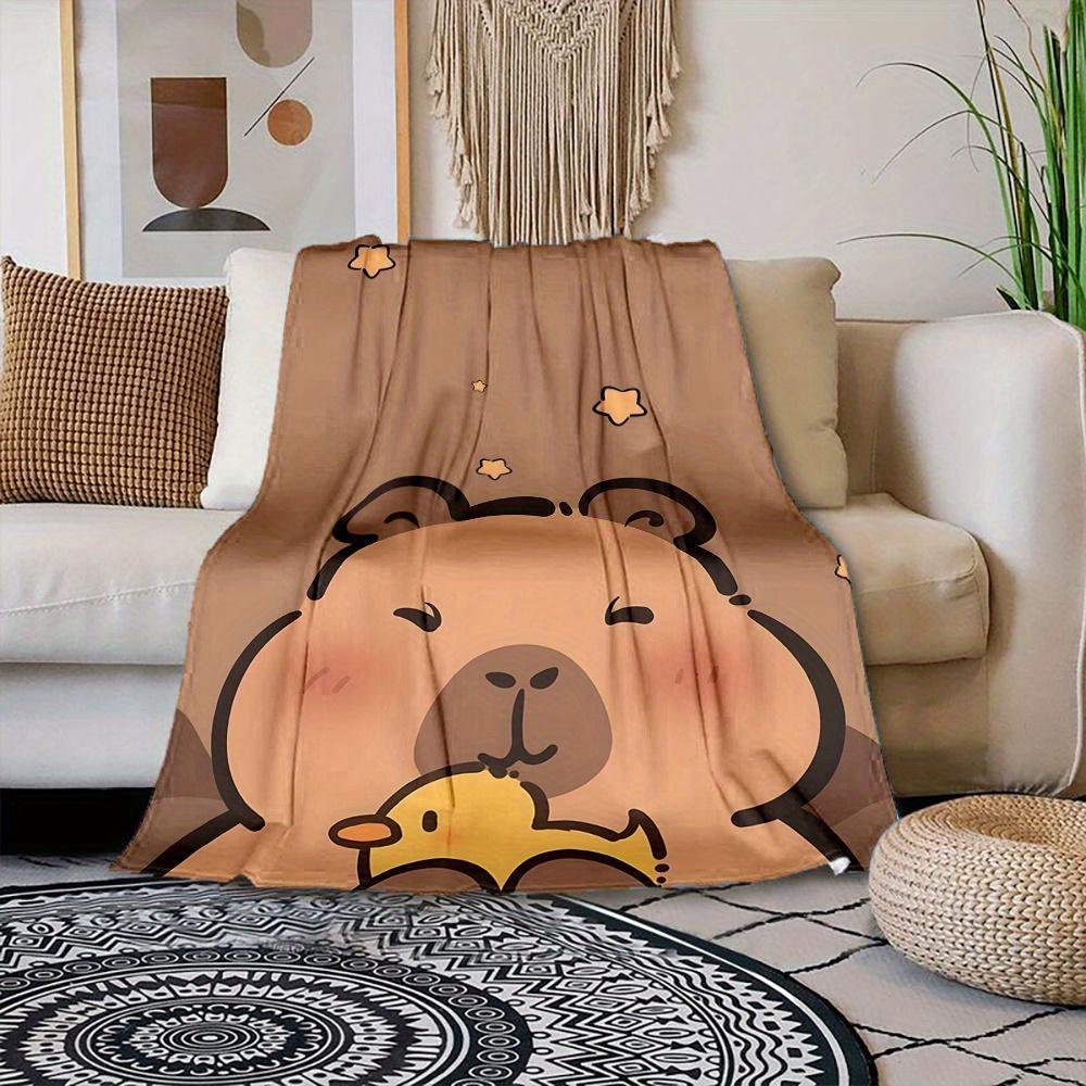 Soft Flannel Cartoon Capybara Blanket - Digital Printed Reversible Polyester Flannel, Suitable for Home Office Nap All Year Round, Modern Style - Gift for Family and Friends