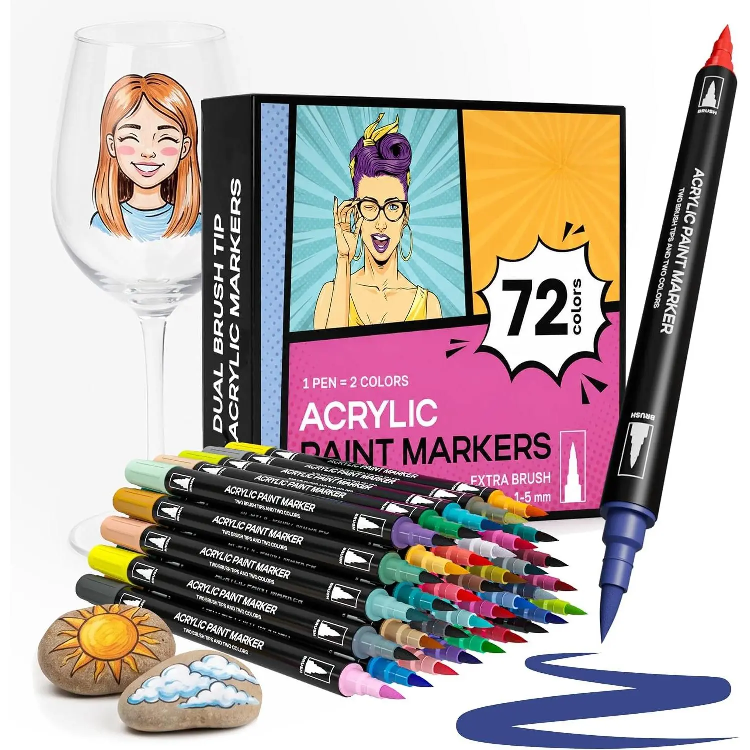 72  Tip   Markers Set | Colored Markers with Brush Tip | Art Markers for Adults |   Pens for Rock Painting, Canvas, Glass, , Ceramic, DIY Crafts, Fabric