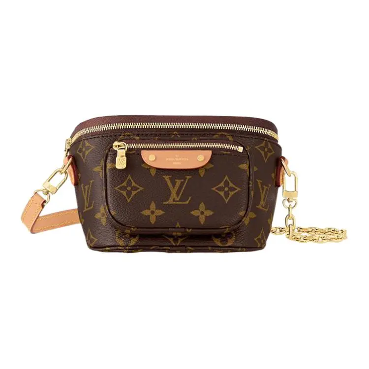 Louis Vuitton Monogram Mini Bumbag for Women – Adjustable Detachable Chain Strap, Coated Canvas, Brown