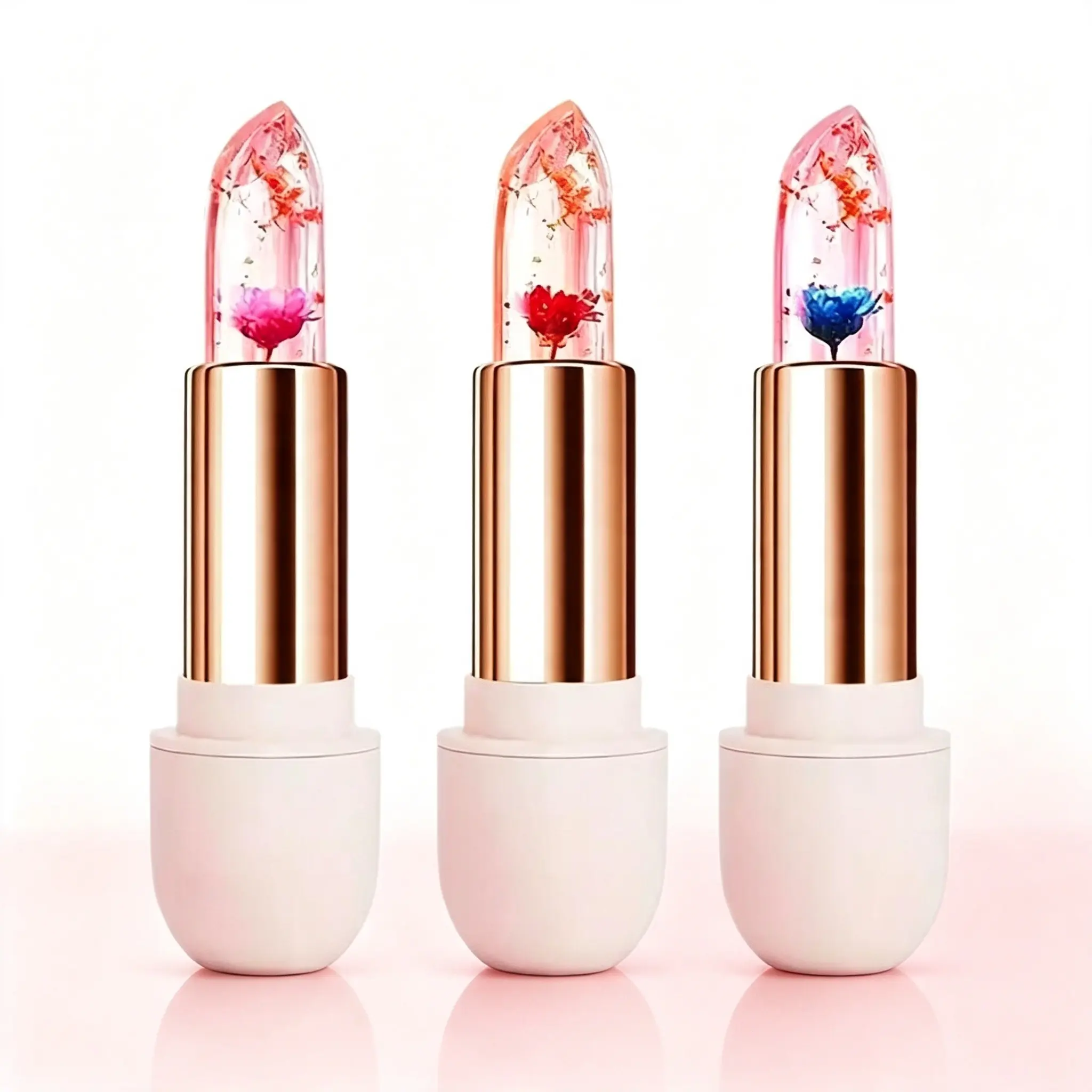 Magic Temperature Color Changing Jelly Lipstick, Crystal Clear Dried Flower Lip Balm, Hydrating Gloss Lip Care for Daily Makeup