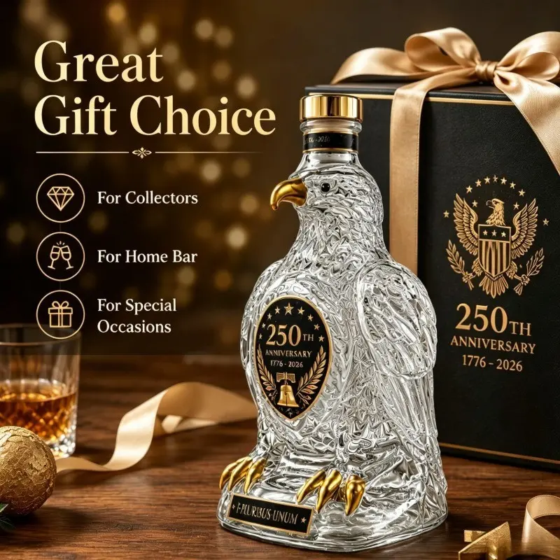 250th Us Anniversary Eagle Shaped Crystal Bottle, Unique Home Bar Decor, Perfect Gift for Collectors, Elegant Crystal Design