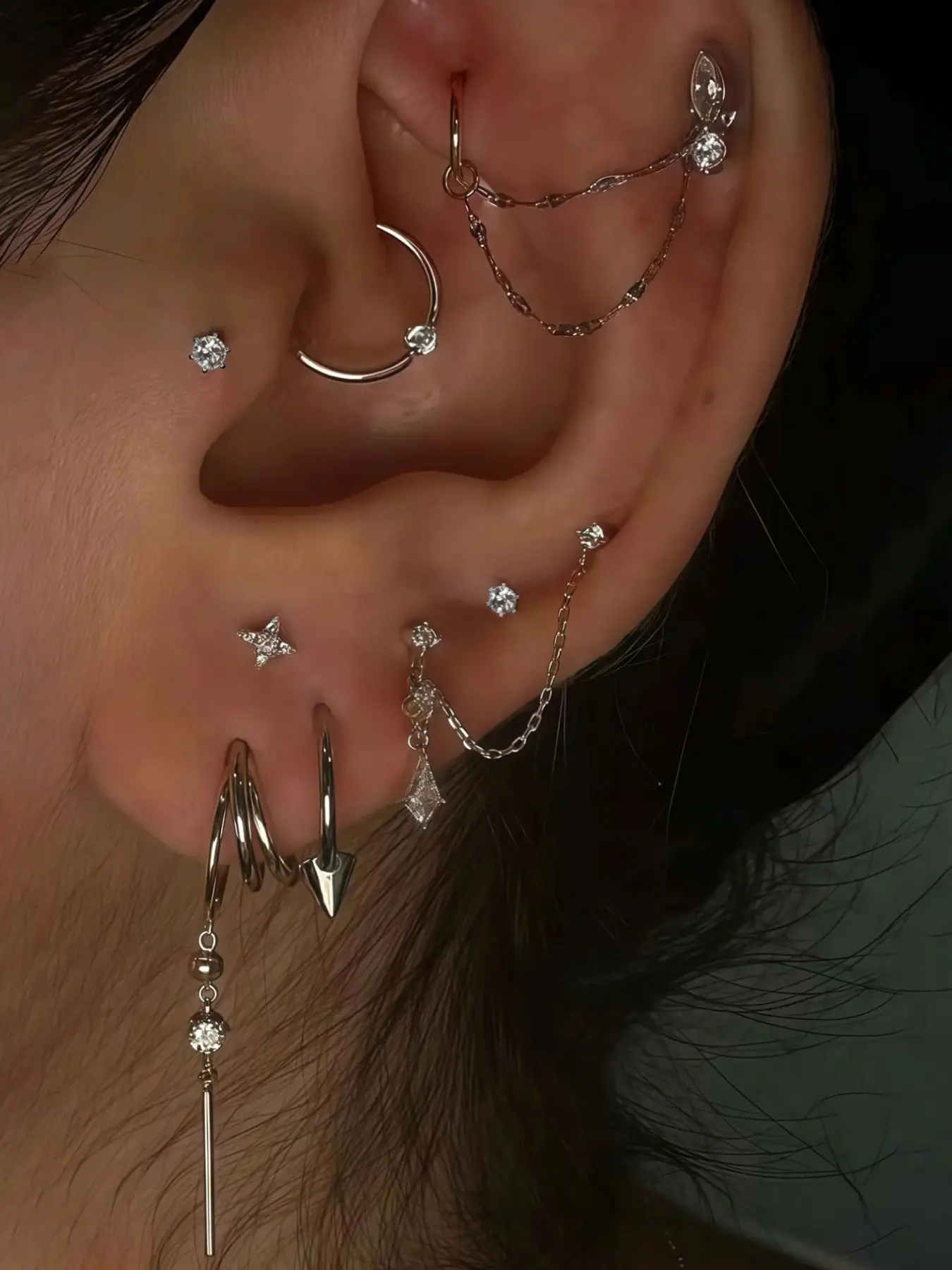 8 Pcs Zircon Chain Earrings Set, Fashion Shimmering, Perfect for Women's Daily Dates, Music Festivals, Party Layered Wear, Earrings Stack Set