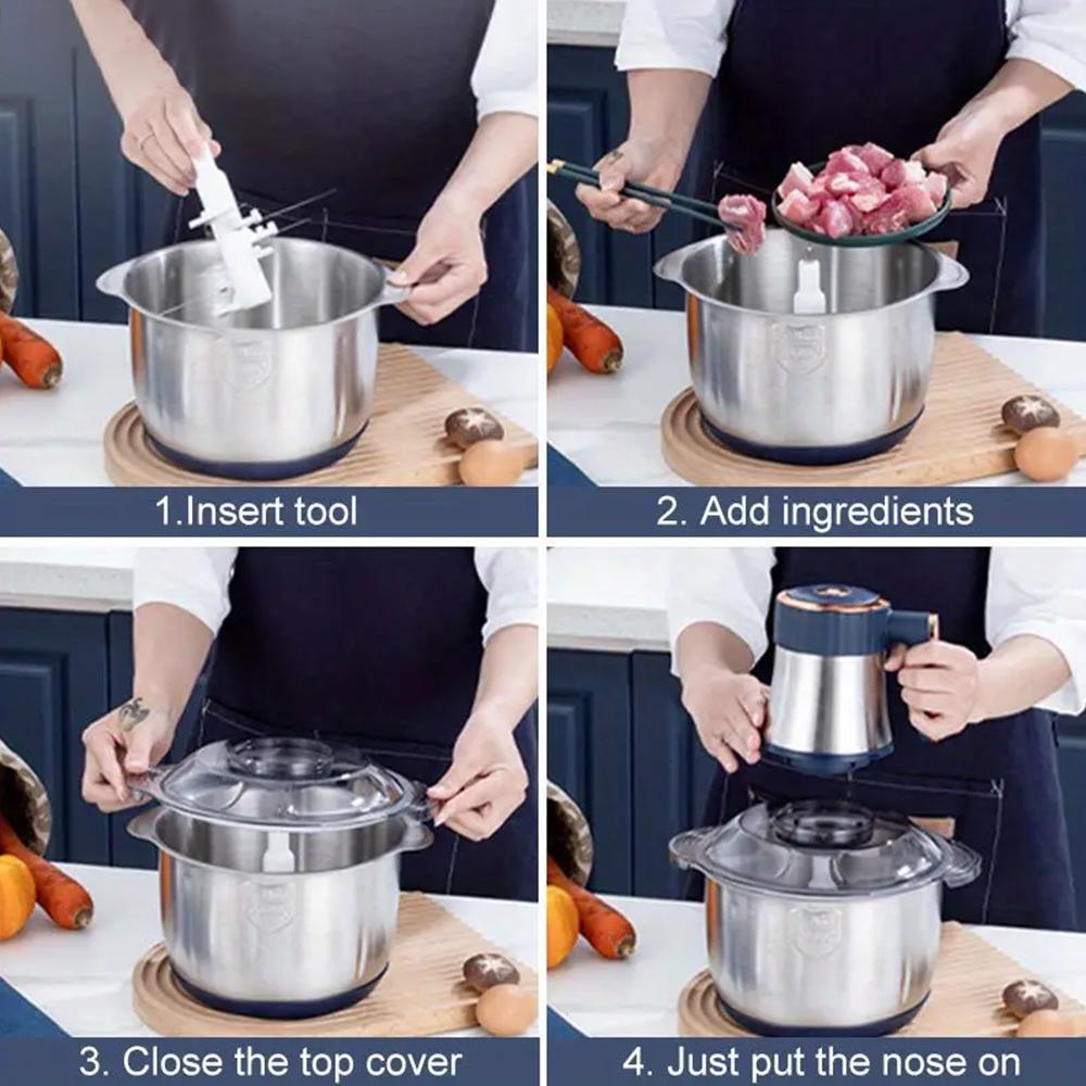 5L Electric Meat Grinding Tool, Stainless Steel Food Chopper, Household Kitchen Appliances for Vegetables, Onions, Garlic, Peppers, Salads, Fruits, Dough