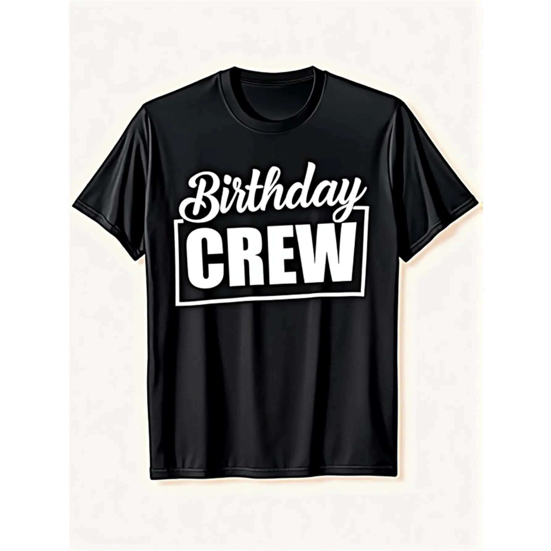 Men's & Women's Birthday Print Crew Neck Tops - 100% Cotton Shortsleeve T-Shirt, Bold White Cursive Lettering, Birthday Party Digital Print, Slim Fit, Black, 1XL-5XL, All-Season Comfort, Machine Washable, Ideal for Family