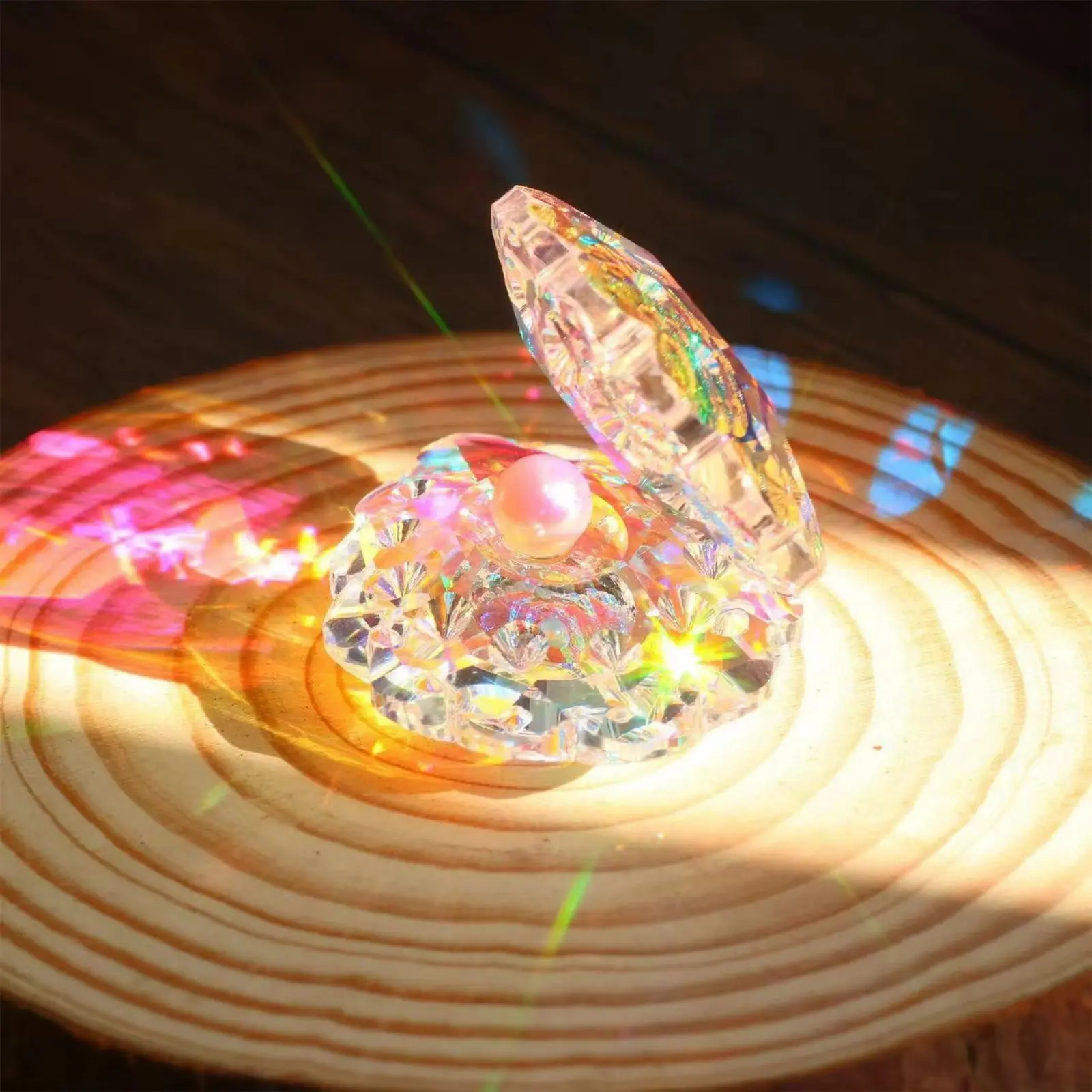 AB Color Crystal Sun Catcher Charm - Pearl Shell Ornament, Iridescent Crystal Shell Mussel Form, Whimsical Home Decor, Elegant Craft Figurine, Sunlight Prism Bag Charm, Ideal Birthday Gift For Room & House Styling, Room Decor, Pearl Accent