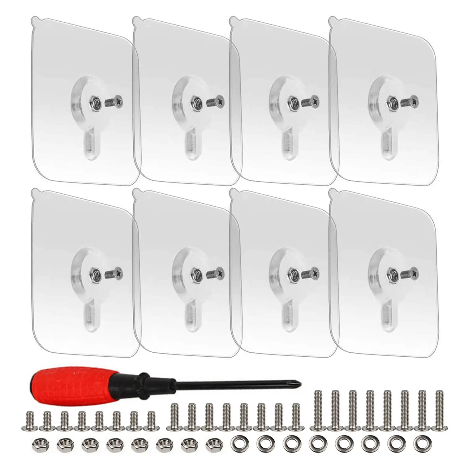 8-Set Adhesive Screws Wall Mount  Nails No-Trace No Drilling Stick- Sticky Screw with 3 Different Size Screw for Bathroom Kitchen Storage Room Tile Wall