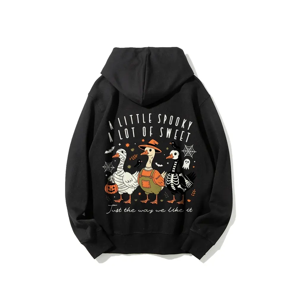 A Little Spook A Lot Of Sweet Goose Hoodie Back Print Mummy Skeleton Goose Halloween Fall Long Sleeve Hoodie