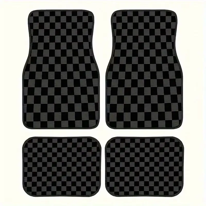 4-Piece Checkered Car Mat Set, Universal Car Floor Mats, Automotive Mats, Crystal Velvet Vehicle Mats for Sedan, Truck, Suv, Car Interior Accessories, Car Accessory