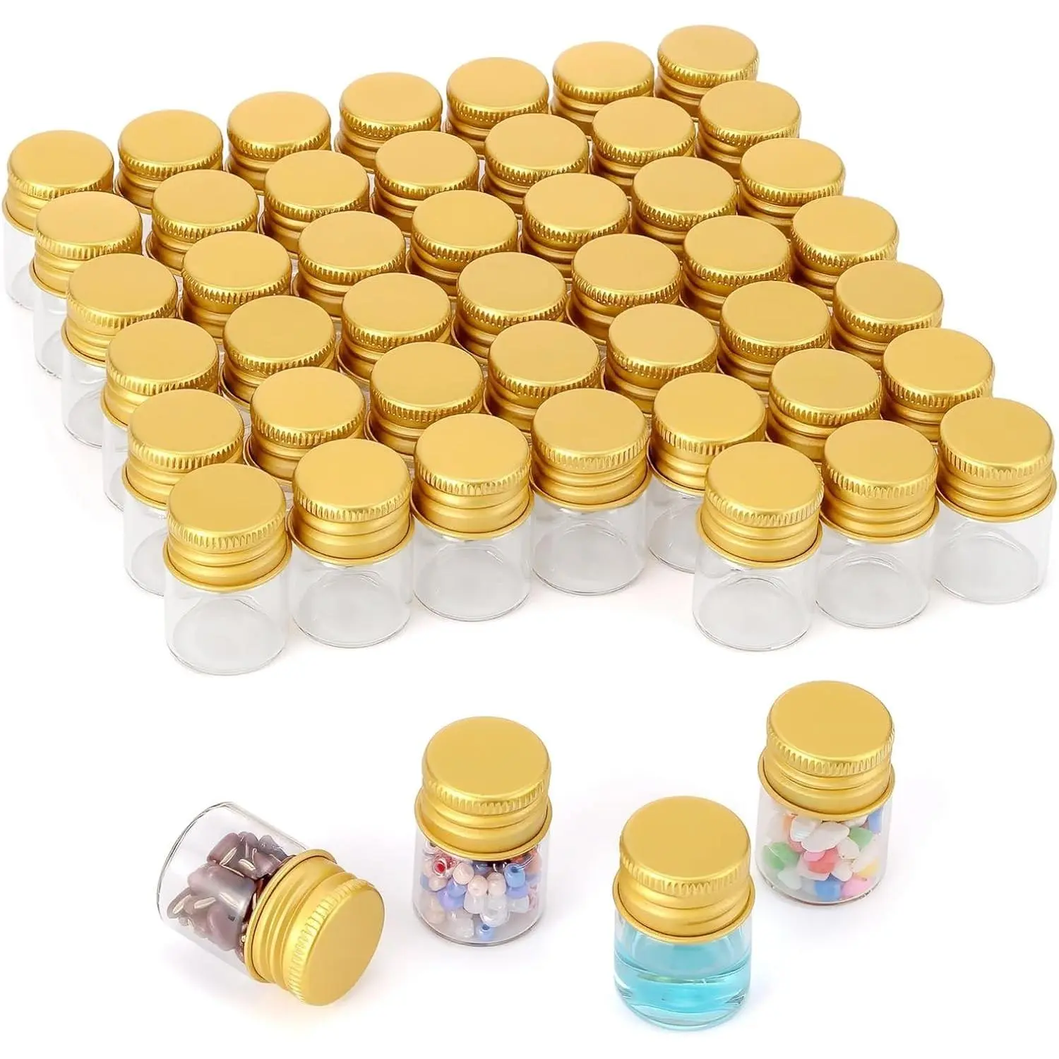 5ml Empty Refillable Glass Vials with Aluminum Screw Caps 49-Pack, Tiny Mini Sample Containers Jars Perfect for DIY Crafts, Storage, Beads, Spices