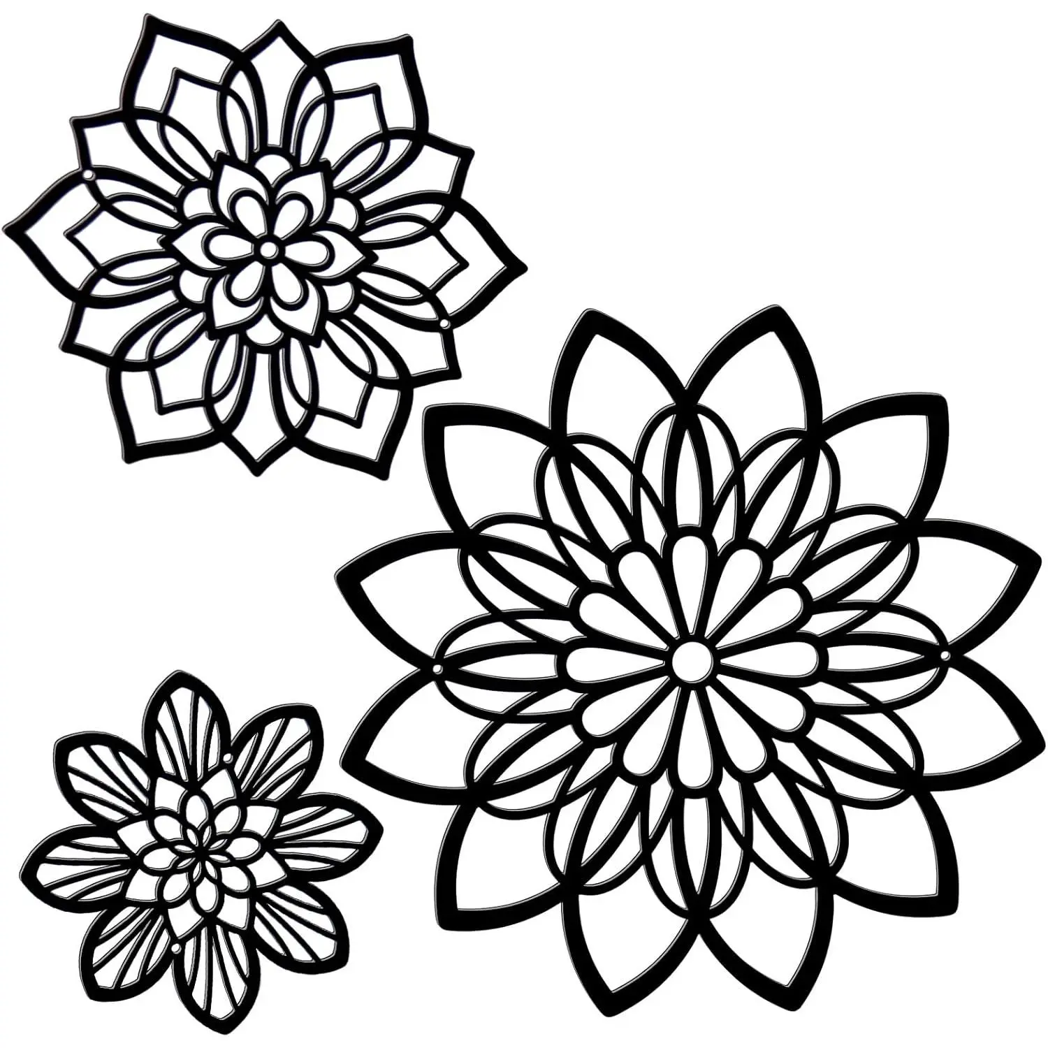 3 Pieces Metal Flowers Wall Decor, Black Wall Decors, Flower Art Wall Decor Farmhouse Wall Decoration Multiple Flowers Hanging Decor for Bathroom Living Room Garden Office (Black Elegant)