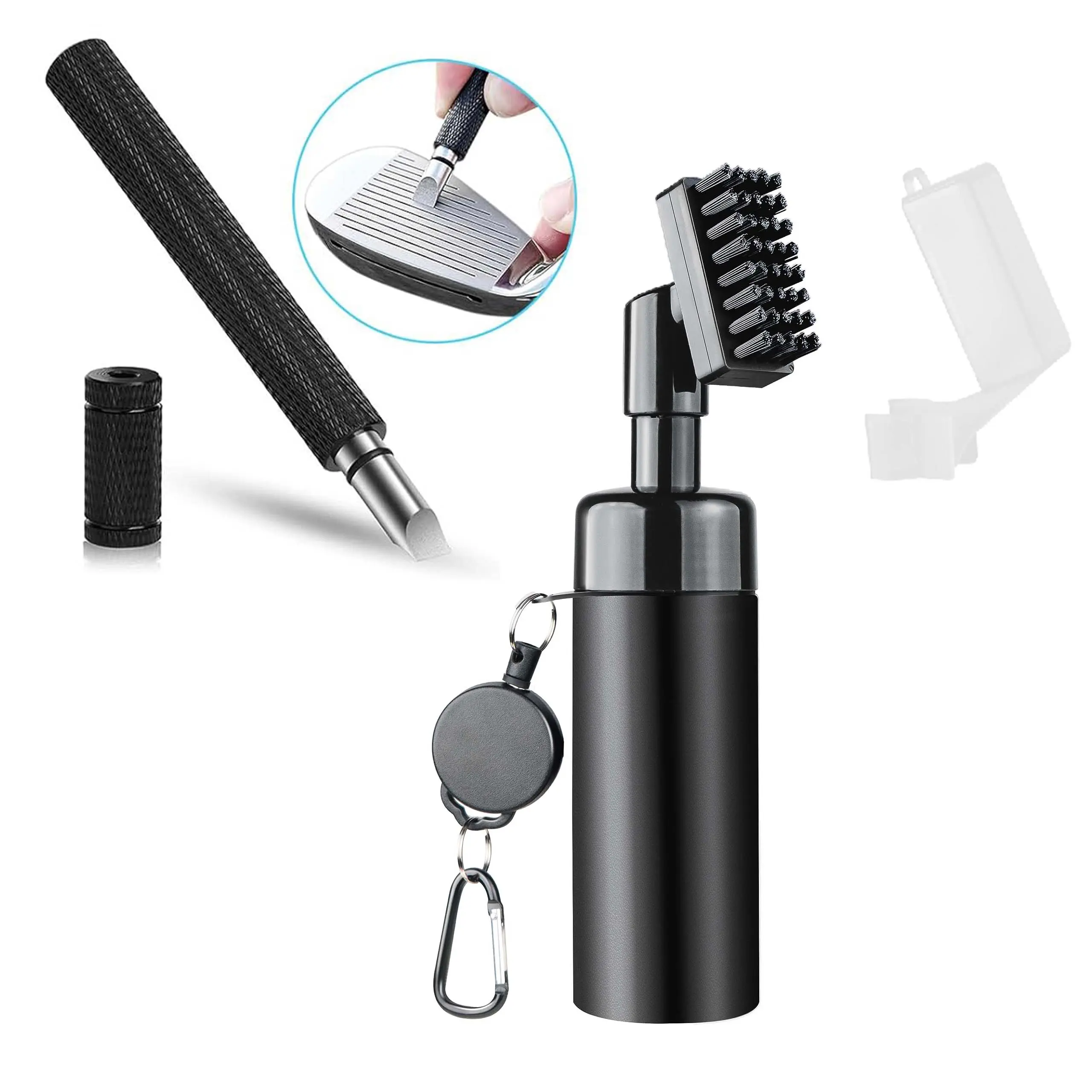 Golf Club Cleaner Brush with Water Spray & Groove Sharpener, Portable Golf Cleaning Tool Set, Professional Golf Accessories for Home & Outdoor, Gift for Men