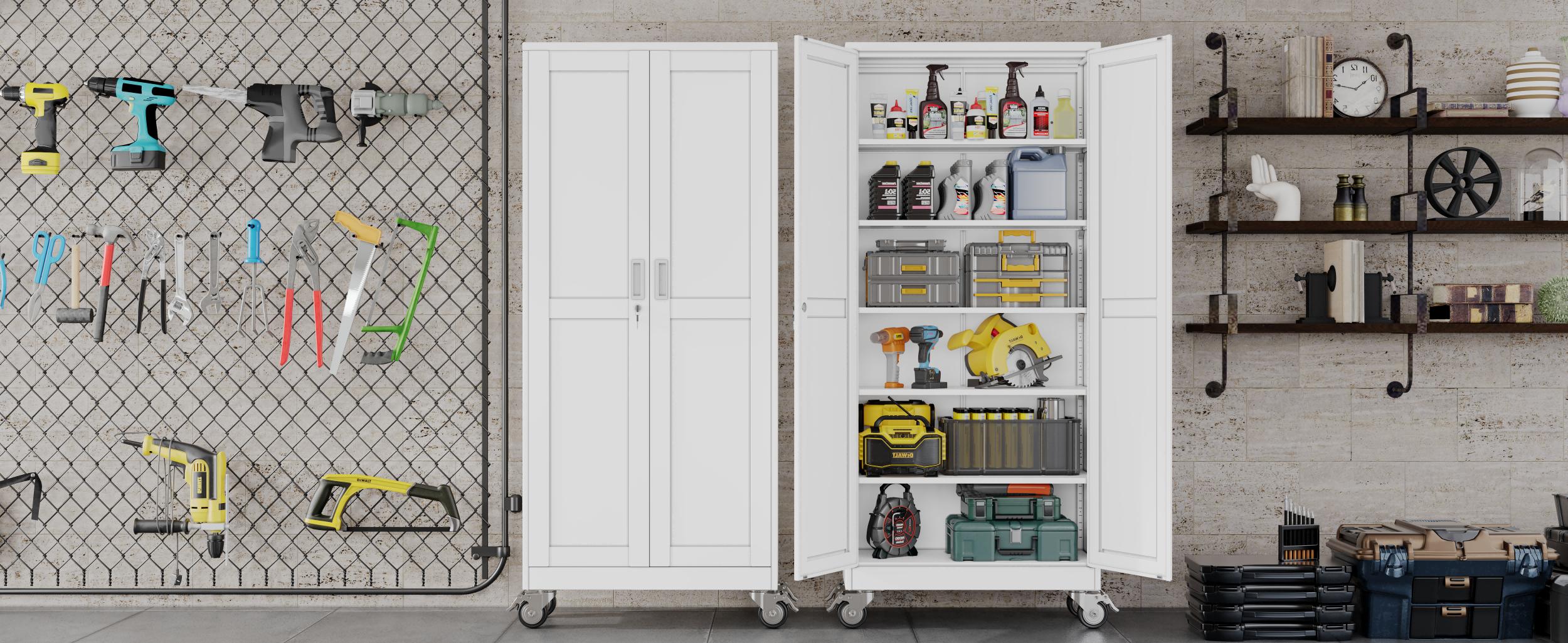 GEITIN 75" Tall Metal Garage Storage Cabinet with Wheels & Locking Doors, 5 Adjustable Shelves, Heavy Duty Steel Tool Cabinet for Garage, Home, Office, Shop GEITIN 75" Tall Metal Garage Storage Cabinet with Wheels & Locking Doors, 5 Adjustable Shelves, Heavy Duty Steel Tool Cabinet for Garage, Home, Office, Shop
