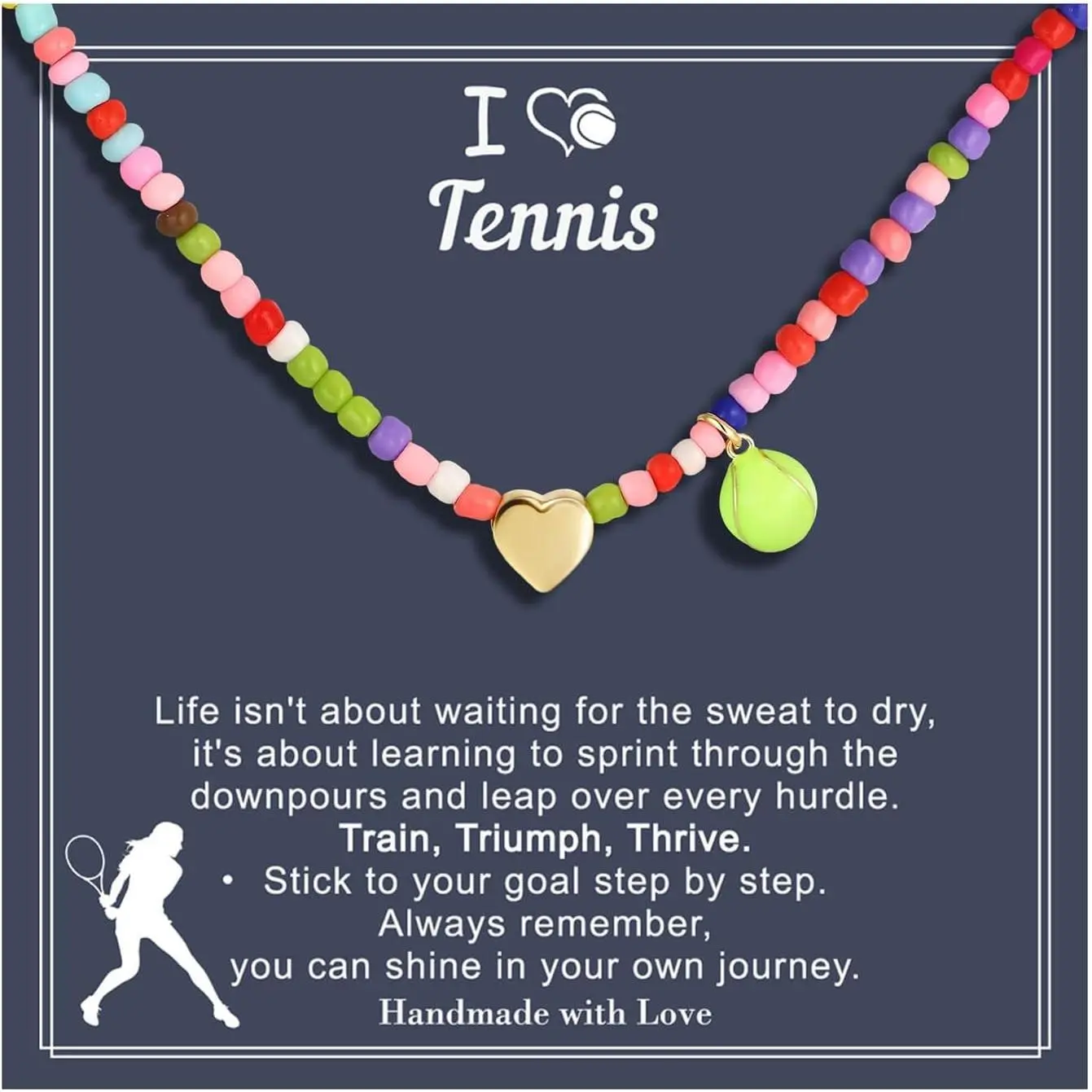 Softball/Soccer Volleyball Basketball Necklace for  Girls, Colorful Beaded Dainty Heart Pendant, Inspirational  , Stuffers Gifts for  Teens