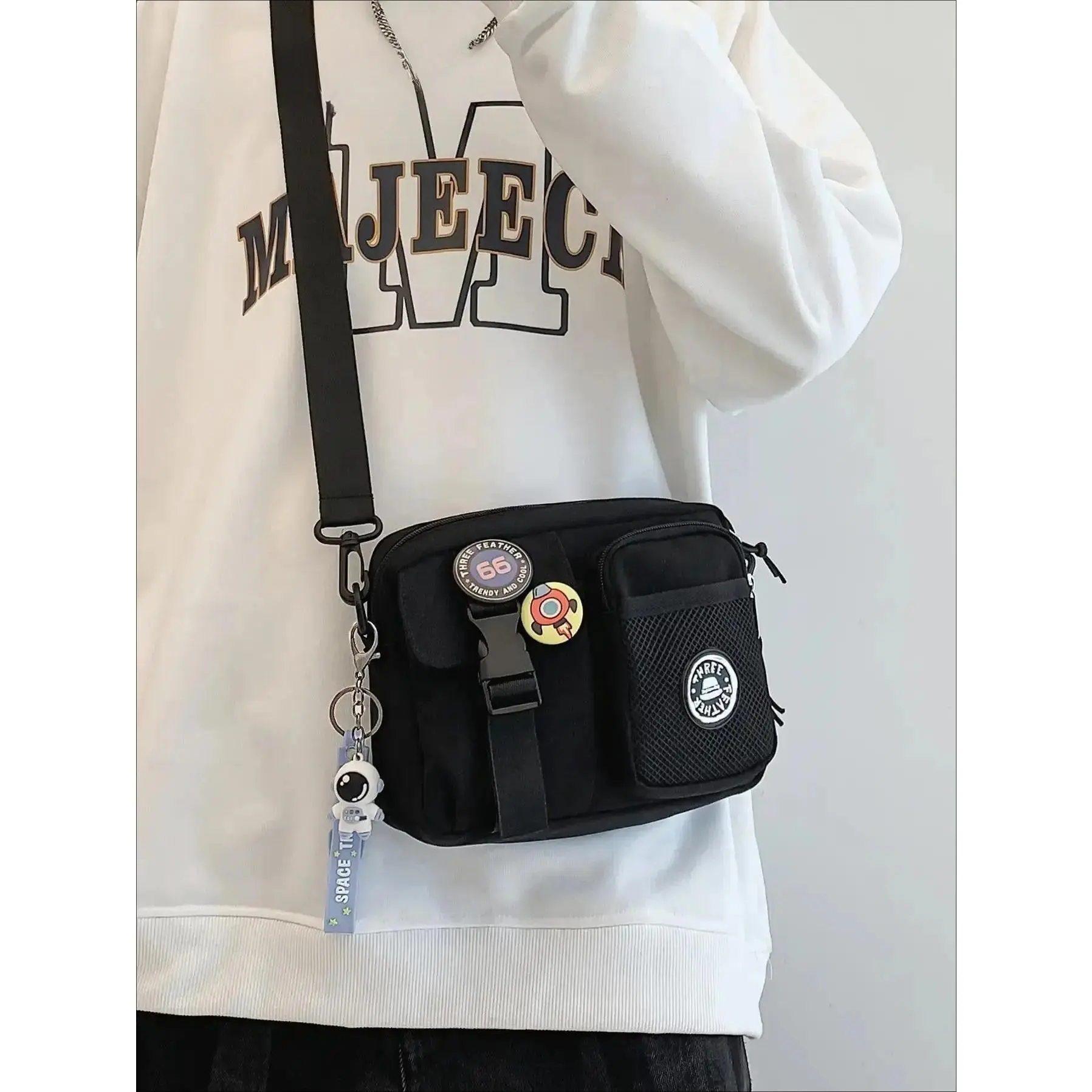 Unisex Astronaut Charm Crossbody Bag - Plain Color Gym Crossbody Purse with Zipper, Release Buckle, Casual Shoulder Sling Messenger Bag for Sports & Outdoor Use, Purses Crossbody Bag