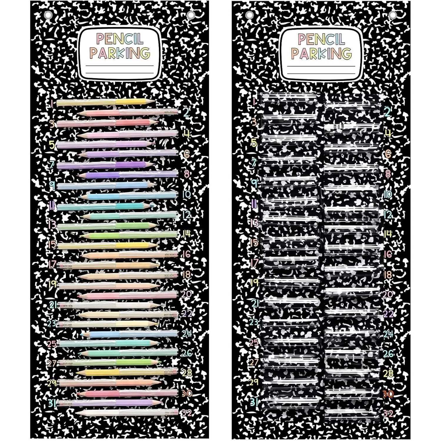 Magnetic Pencil Dispenser Parking Pocket Composition Notebook | Notebook Pattern Wall Organizer, Magnetic for Anchor Charts, Multiple 32 Slots Storage, Back to School Classroom Essential