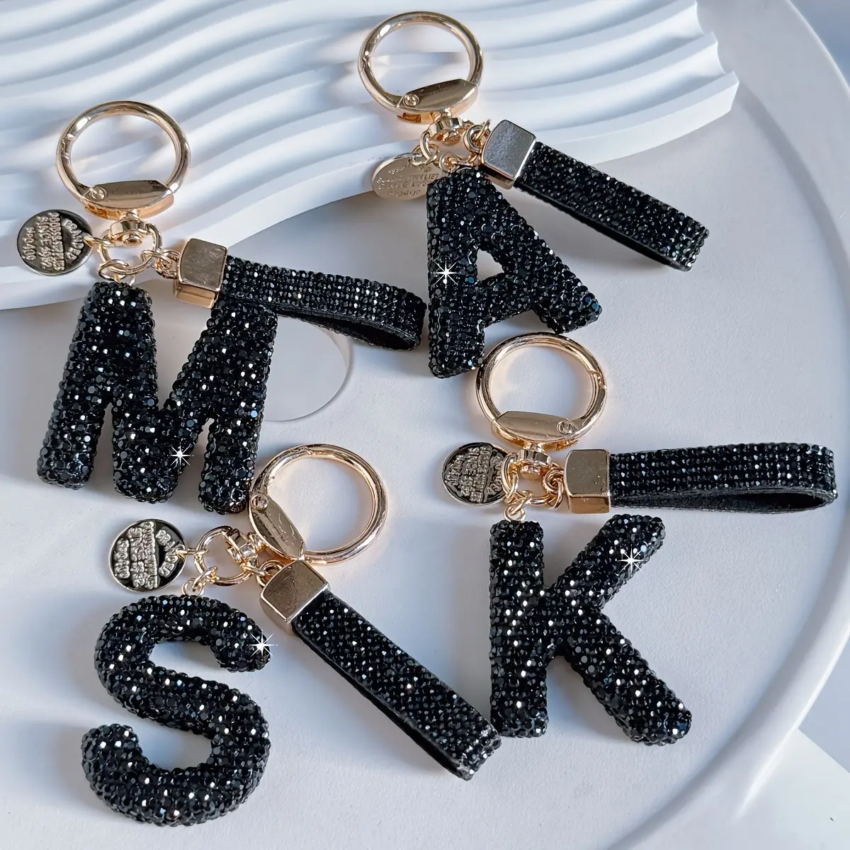 Letter Keychain with Rhinestones, Bling Key Ring Accessory for Men and Women, Elegant Keychain for Car Keys, Backpack Charm, Gift Idea