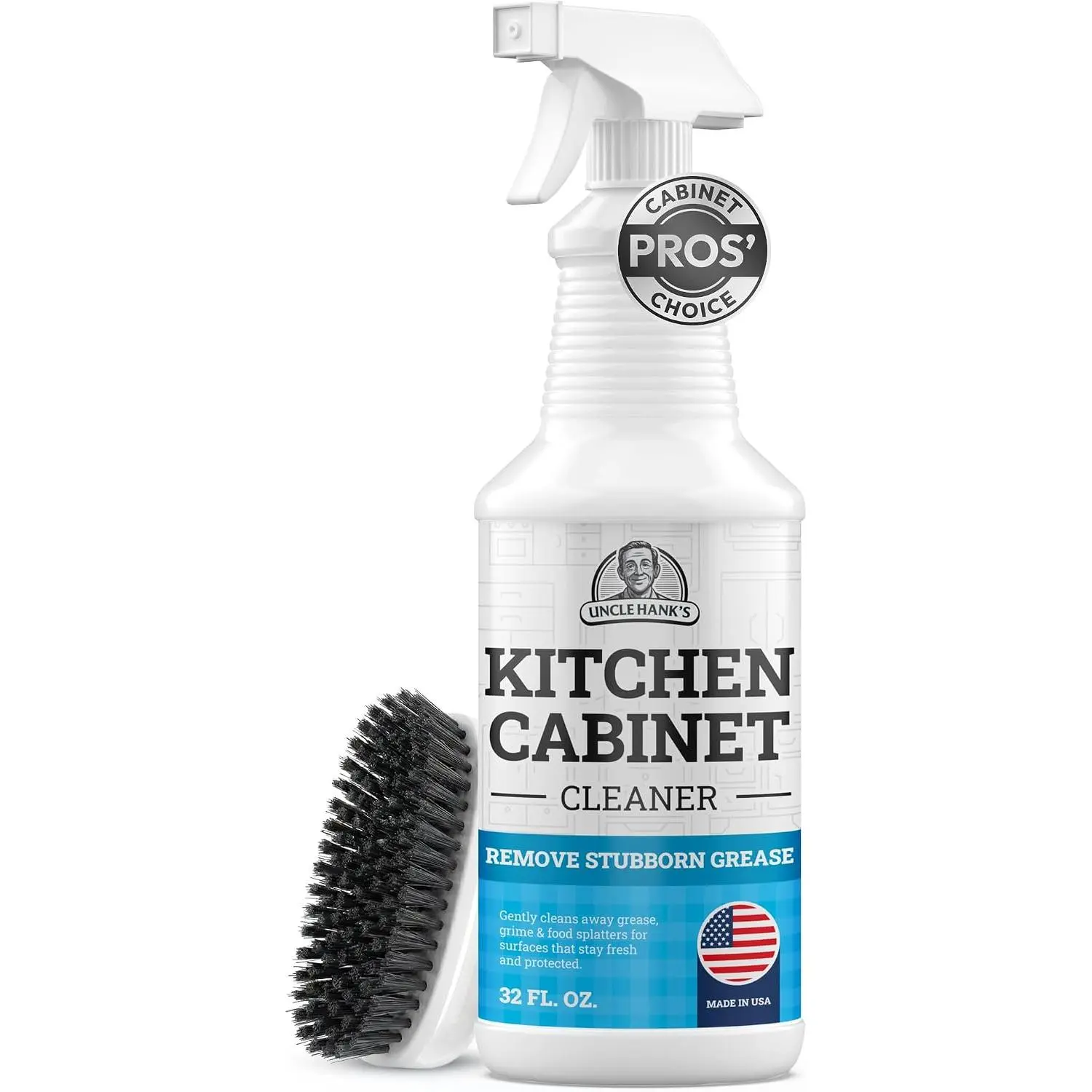 Kitchen Cabinet Cleaner – Gentle, -Free and Effective Everyday Degreaser & Grime Remover for , Painted and Finished Furniture - Complete with Cleaning Brush & Cabinet Cleaner  32oz