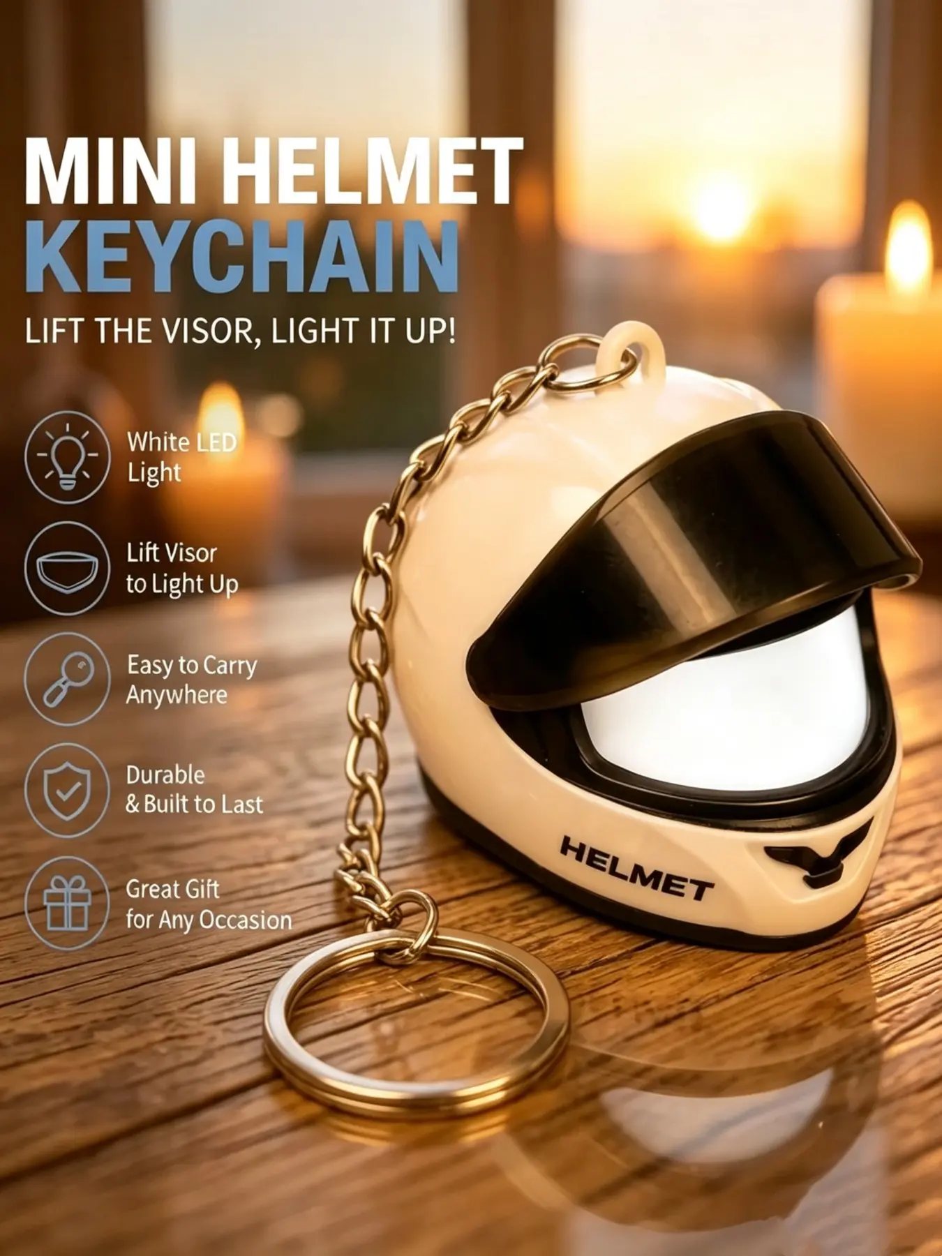 Mini Luminous Helmet Keychain Key Tag, Cute LED Night Light Bag Charm Keychain Attachment, Motorcycle Safety Warning Pendant, Trendy Luggage & Backpack Accessory Gift for Riders cool