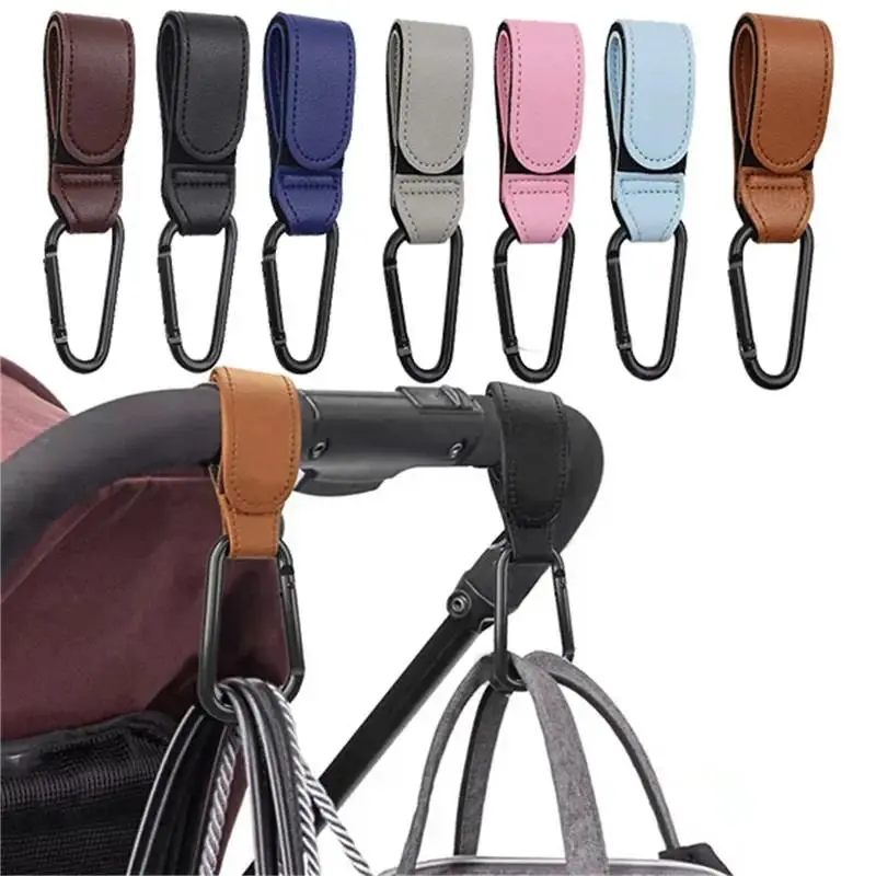 2-Pack PU Leather Stroller Hooks, 360° Rotating Pram Hooks for Diaper Bags, Universal Baby Stroller Organizer Hooks, Heavy Duty Cart Hanging Clips, Baby Travel Essentials, Newborn Must Haves, Stroller Accessories for Moms