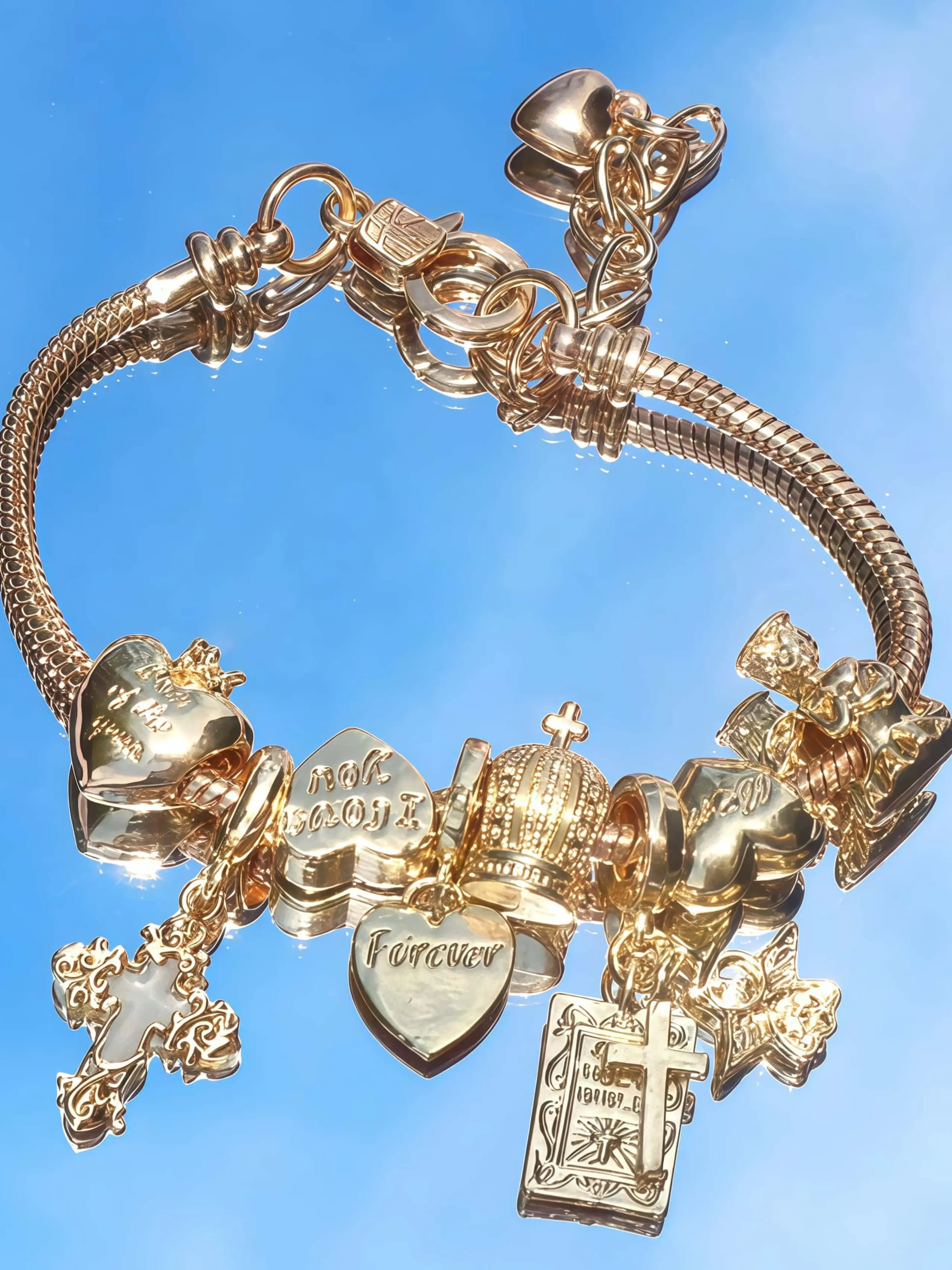 Women's Charm Bracelet, Cross Bible Heart Crown Angel Pendant Snake Bone Chain Jewelry, Personalized Daily Party Accessory, Chain Bracelets