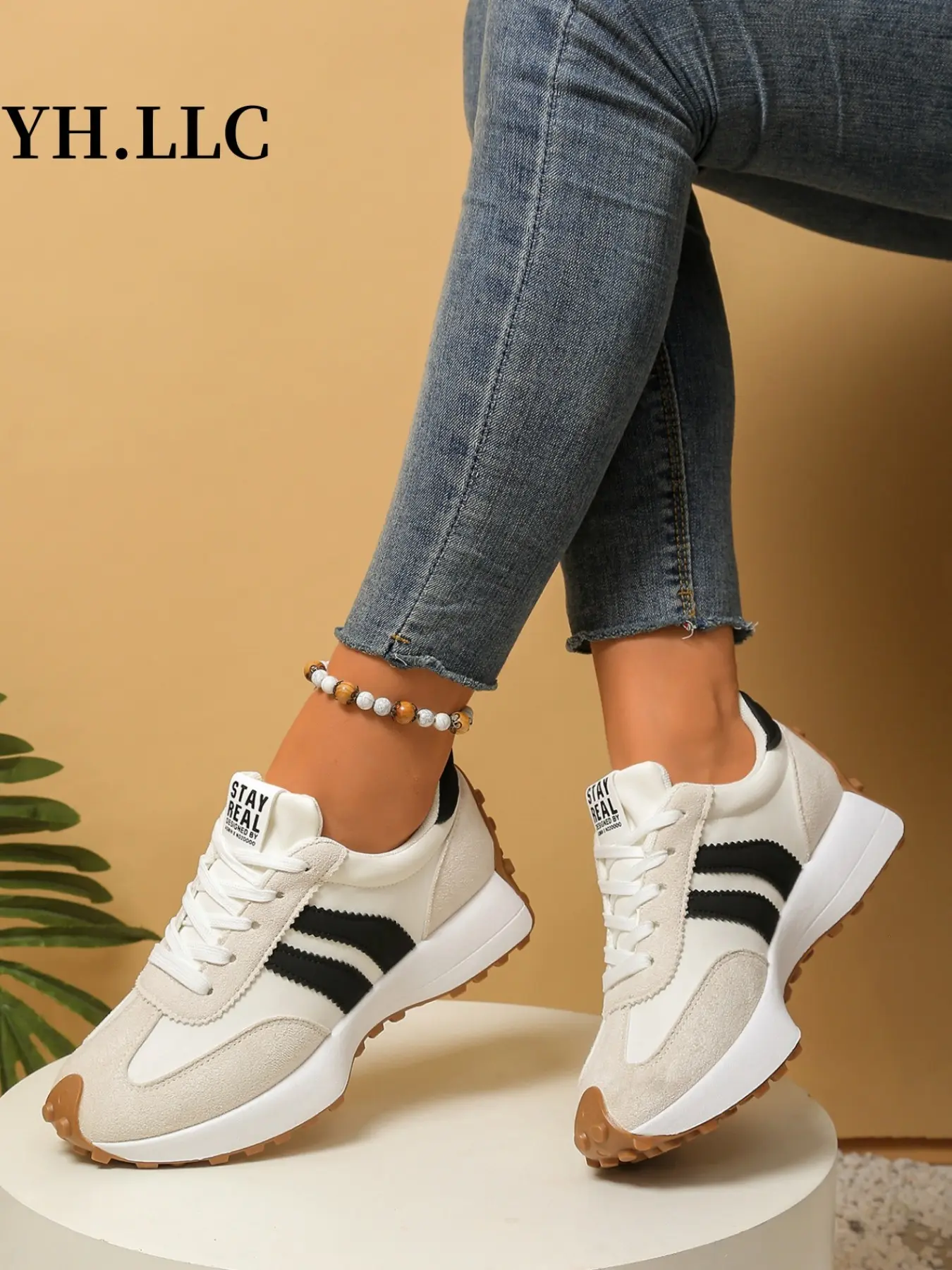 Comfortable Retro Striped Thick Soled Sneakers, Neutral Rubber Sole Walking Training Shoes, Lightweight Vintage Casual Sports Shoes, Daily Casual Sneakers