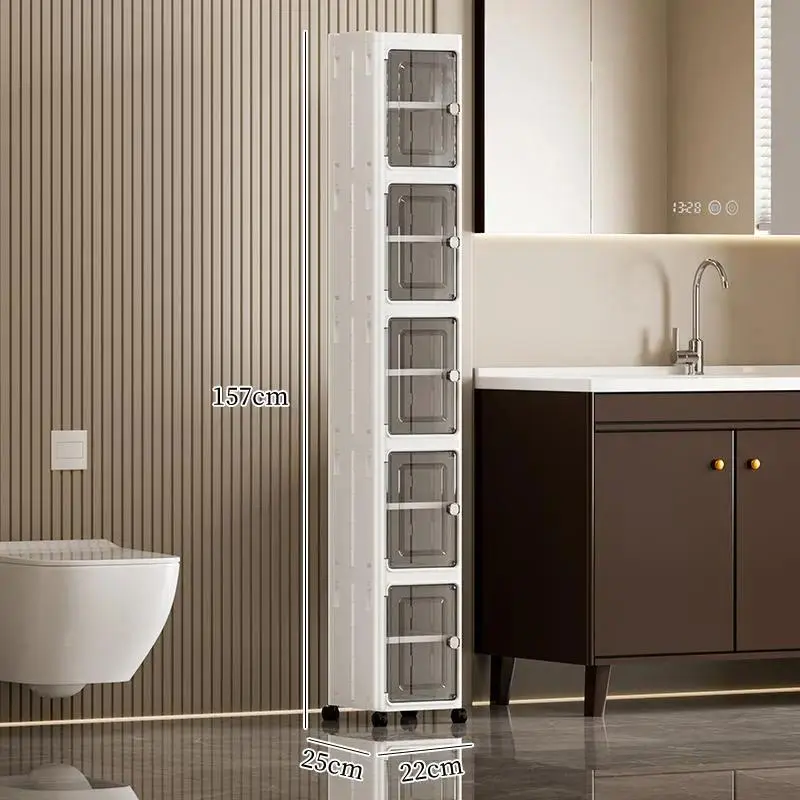 Collapsible Folding Plastic Storage Boxes, 5-Tier Square Stackable Wheeled Organizer with Dustproof Lids, Multi-scene Storage Bins for Home, White 157cm