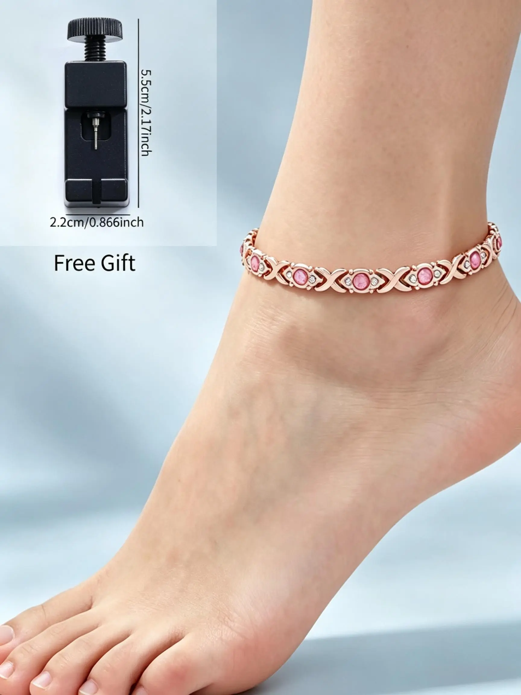 Elegant Pink Crystal X Magnetic Anklet Available in Rose Gold & Silver, Premium Foot Accessory for Women’s Birthday & Travel Gifts, Free Chain Adjustment Remover Included