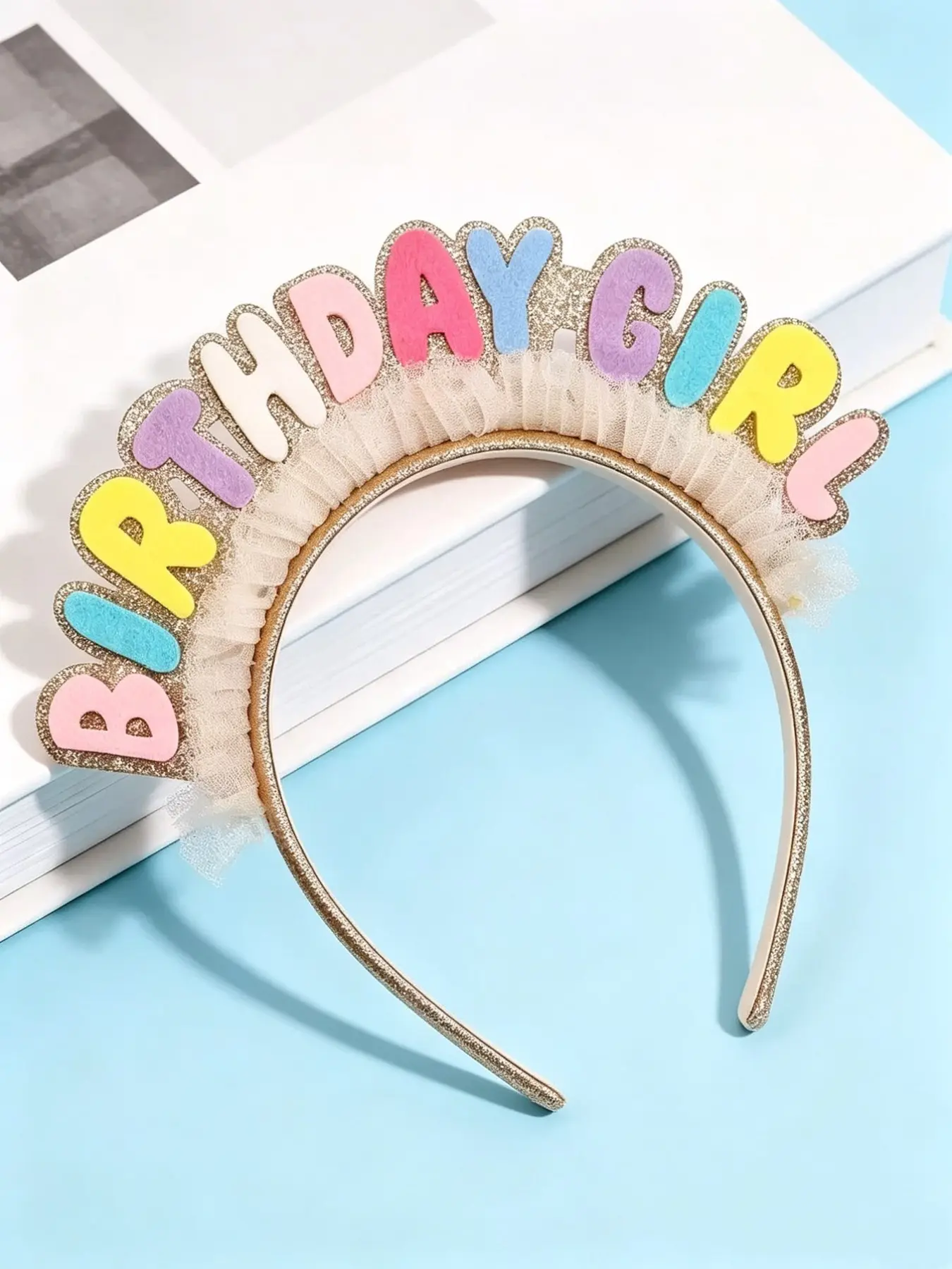 Birthday Girl Glitter Headband, Rainbow Sheer Hair Accessory, Perfect Match for Party, Birthday and Party Headbands