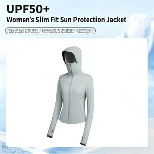 Upf 50+ Sun Protection Hoodie for Women, Breathable Full-Zip Fishing Jacket, Lightweight UV-Blocking Coat for Hiking and Running