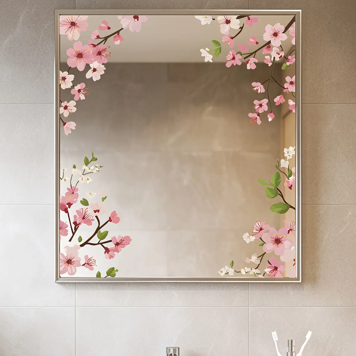 [1pc Peach Blossom Sticker] 1pc Self-Adhesive Semi-Matte Peach Blossom PVC Sticker |   Contemporary Style Irregular Shape |   Single Use Fantasy Theme for Ceramic Bathroom Vanity Glass Decor