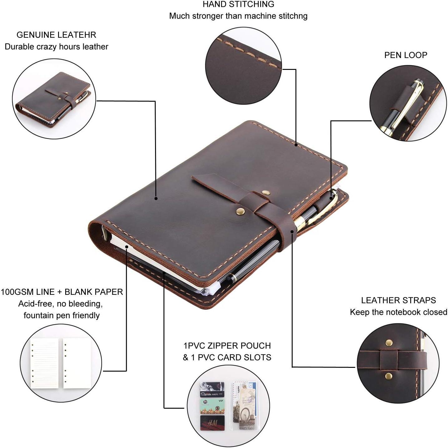 Journal Writing Notebook, A6 Ring Binder Refillable Diary Notepads, Travel Organizer Agenda for Men Women - Coffee Journal Writing Notebook, A6 Ring Binder Refillable Diary Notepads, Travel Organizer Agenda for Men Women - Coffee