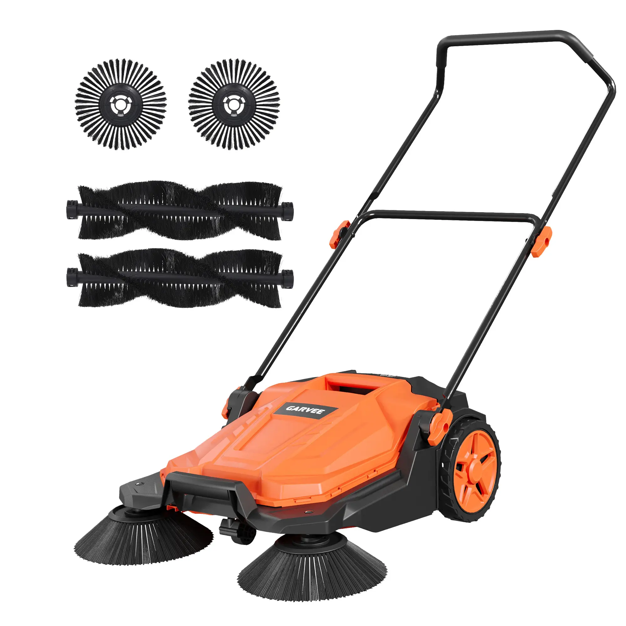 Heavy Duty Walk-Behind Manual Floor Sweeper - Non-Electric Sweeper with 25.6in Wide Brush, 5gal Bin, Adjustable Folding Handle for Garage, Workshop