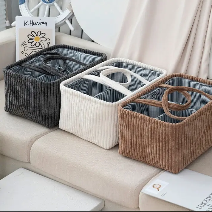 New Woven Rope Storage Basket, Soft Plush Handmade Organizer Bin with Handles, Portable Decorative Basket for Toys, Clothes and Home Tidying