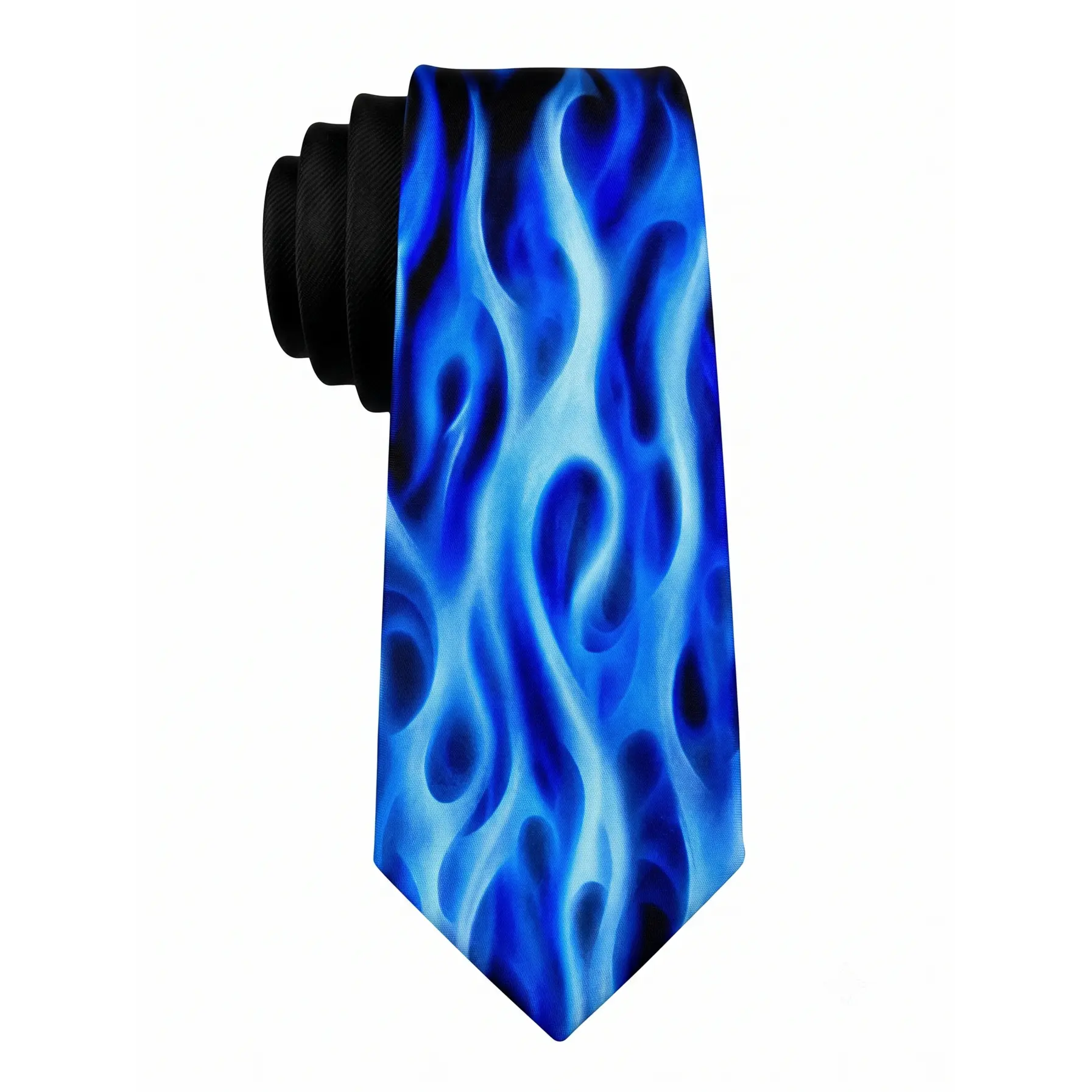 Blue Flame Skinny Tie for Men Women, Polyester Silk Necktie for Business Wedding Party, Cool Casual Narrow Neck Tie, Y2K Aesthetic Streetwear Suit Accessories Gift