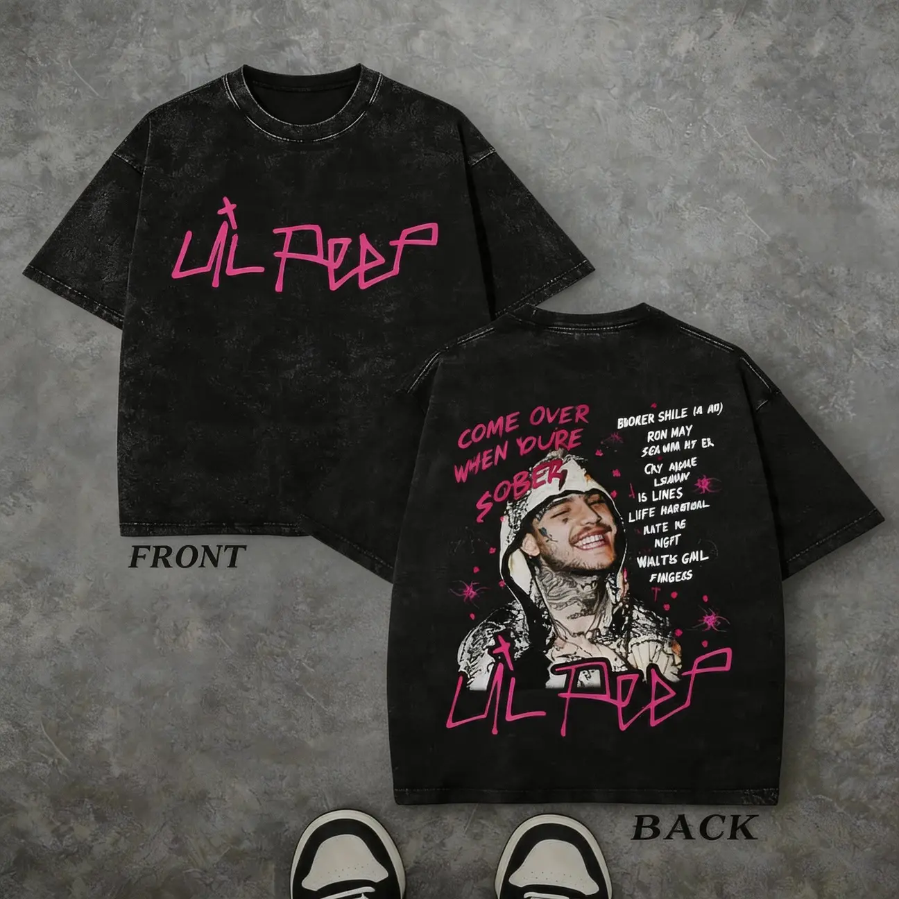 Washed Vintage Lil Peep Double Sided Vintage Washed Tee, Hip Hop Oversized Unisex Streetwear Top Hip Hop Daily Wear graphic t-shirts good graphic tees men's graphic tees funny tshirt