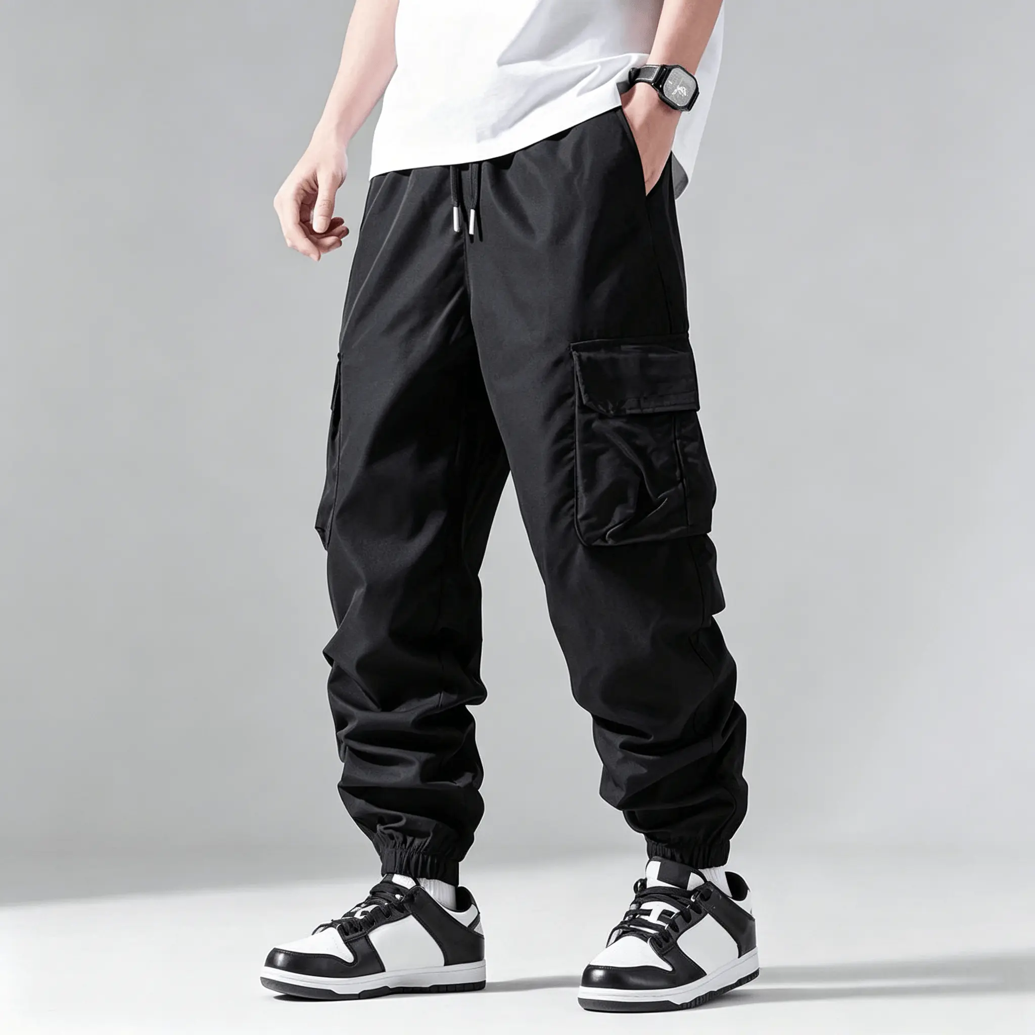 Men's Loose Tapered Cargo Pants, Woven Joggers with an Elastic Waist, Breathable Quick-Dry Fabric with Multi-Pockets for Streetwear, Tapered Fit