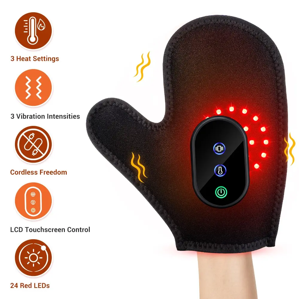 Heating Gloves, Hand Vibration Massager, Three Heat Levels, Light Therapy, Rechargeable, Relieves Muscle Tension, Perfect Gift