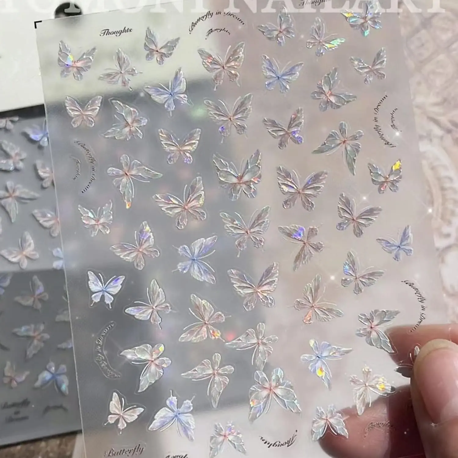 Butterfly Nail Art Stickers, 5D Embossed Shell Glitter Design, DIY Nail Accessories for Women and Girls, Easy to Apply Decorative Nails