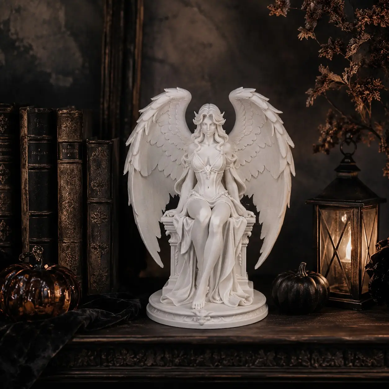 Winged Angel Statue – Elegant Guardian Angel Figurine, White Resin Angel Sculpture, Peaceful Home Decor, Bookshelf and Tabletop Display Ornament, Memorial Gift Collectible, Angel Ornaments