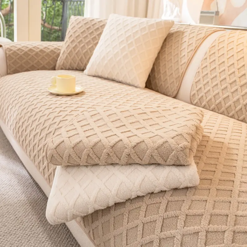 1pc Plush Sofa Cushion Cover, Pet-Friendly Non-Slip Decor, Polyester Material, Suitable for Chaise Longue, Reusable