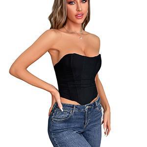Women Black Corset Tops Satin Summer Going Out Strapless Bustier Crop Top for Party,Gothic,Halloween Costumes Women Black Corset Tops Satin Summer Going Out Strapless Bustier Crop Top for Party,Gothic,Halloween Costumes