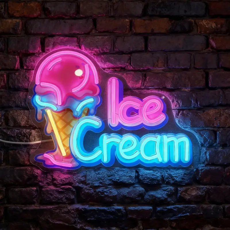 LED Ice Cream Neon Light Up Signs for Ice Cream Snack Bar Coffee Drink Shop Street Food Party Bedroom Business Window Wall Decor Art, USB Power and Dimmable