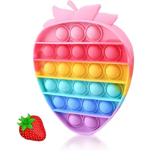 Bubble Fidget Sensory Toys,Cute Push Silicone Squeeze Toy for Autism Anxiety Stress Relief Small Strawberry Toddler Fidgets Party Travel Office Classroom Gifts for Kids Girl Boy Adultsfidget toys