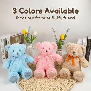 Plush Graduation Bow Tie Teddy Bear, Cute Animal Design, 3 Colors Light Blue, Embroidered Foot Plush Toy, Kids Graduation Home Decor Gift