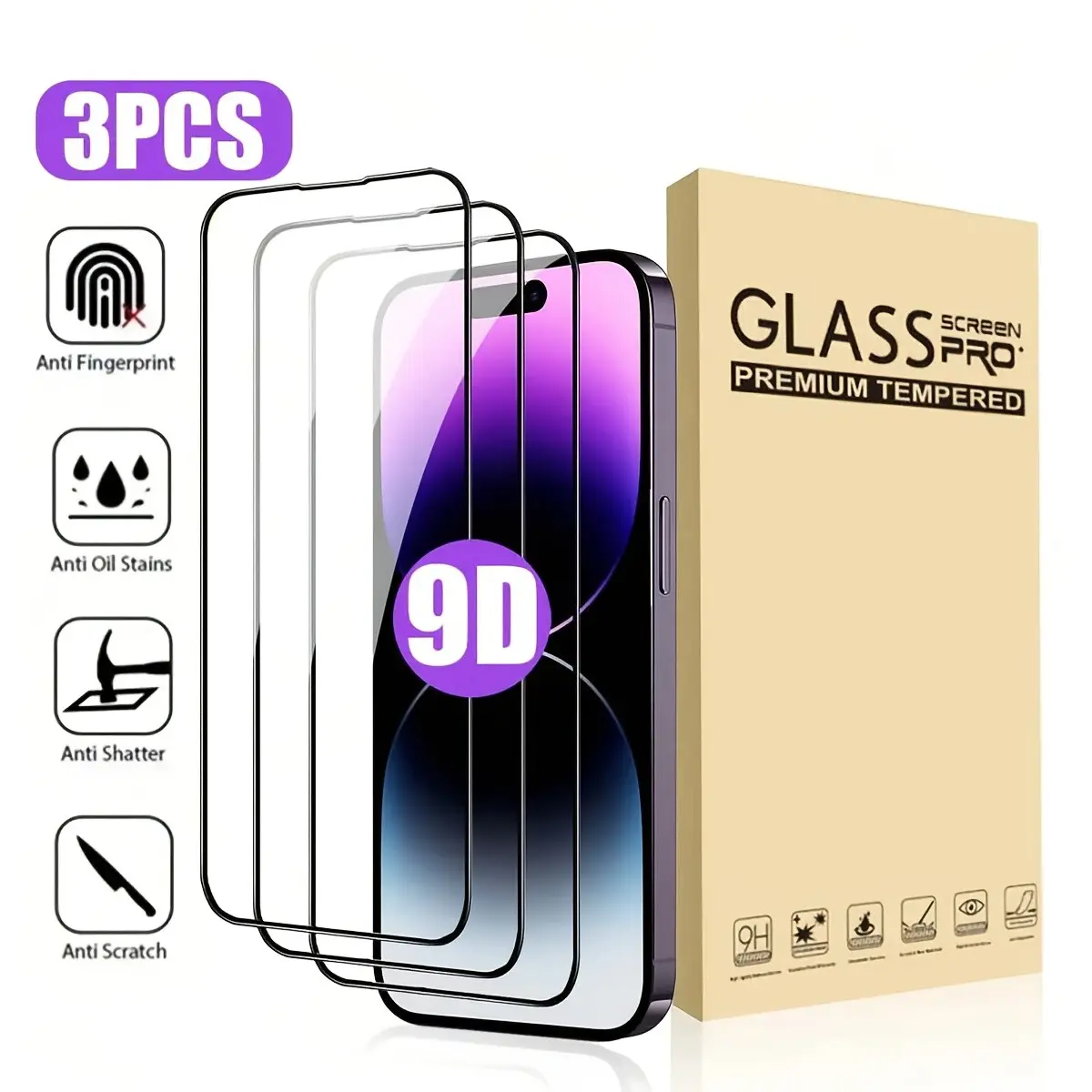 Screen HD Screen Protector, Suitable for iPhone 17 Pro Max, 16, 16 Pro Max, 15, 14, 13, 12, 11 Pro Max, X, XS, XR, Mini,  16 Plus. Full-coverage Tempered Glass Film with Black Edges. Suitable for iPhone Screen Protection