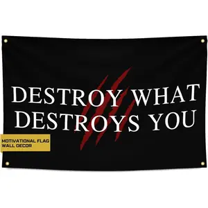 2D Flat - 1pc Golden Trident Destroy What Destroys You Motivational Gym Banner |   Inspire Your Workout with this Banner - Perfect Fitness Wall Decor for Gym, Dorm - Stay Motivated with Cool Motivation Art - 3x5 Feet 4X6in