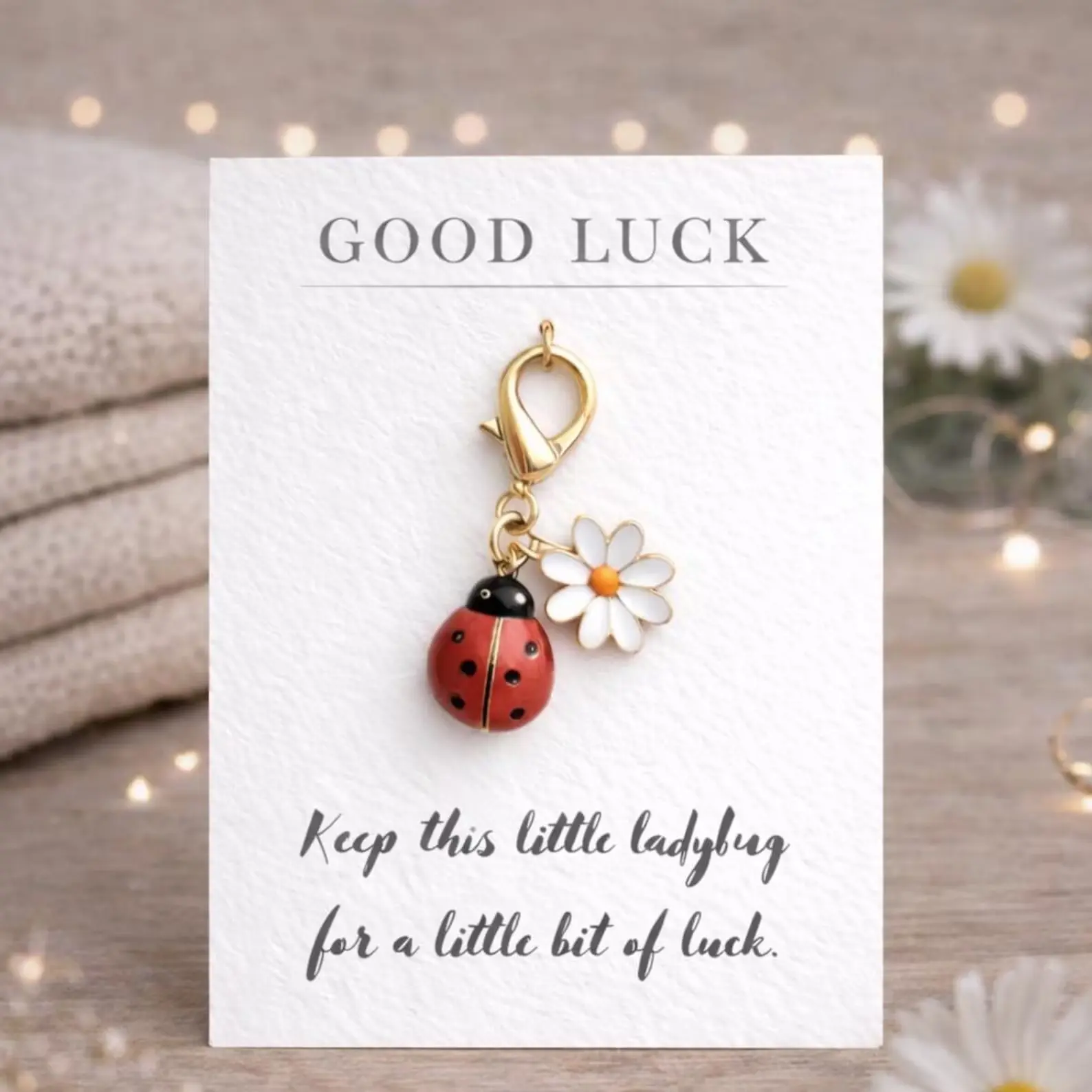 5pcs Ladybug Keychain Gift, Good Luck Pendant with Card, Cute Gift for Mom, Girlfriend, Lucky Charm