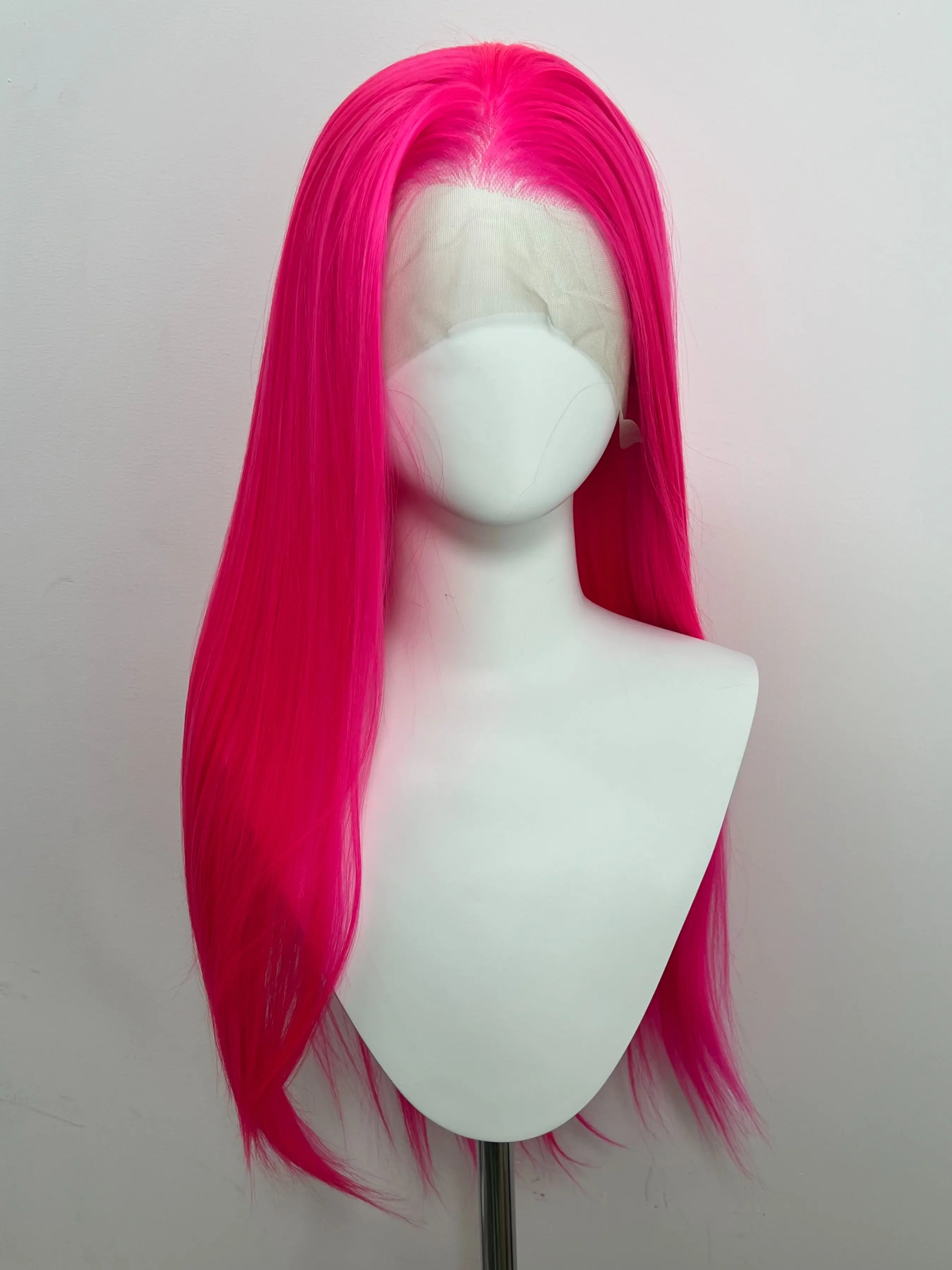 Fluorescent Pink Long Straight Wig Cap, Heat-Resistant Premium Synthetic Hair Fibers, 13x4 HD LaceFront Wig, Natural Parting, Suitable for All Occasions